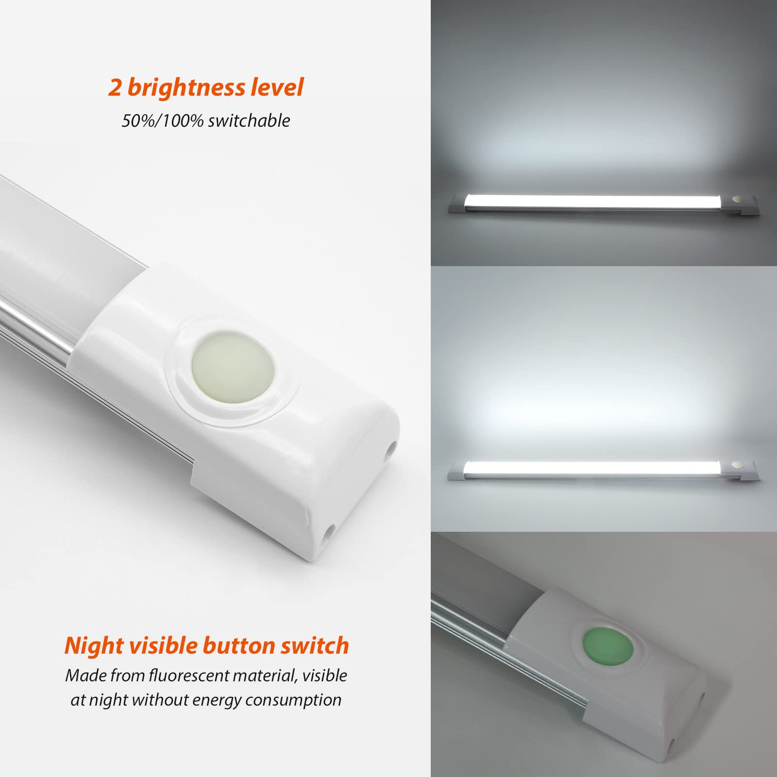 Dream Lighting 12V Led Under Cabinet Strip Light Rv Interior Light With Switch 12Inch Slim Line Lights - 5.4W, 6000K 2-Phased Wh