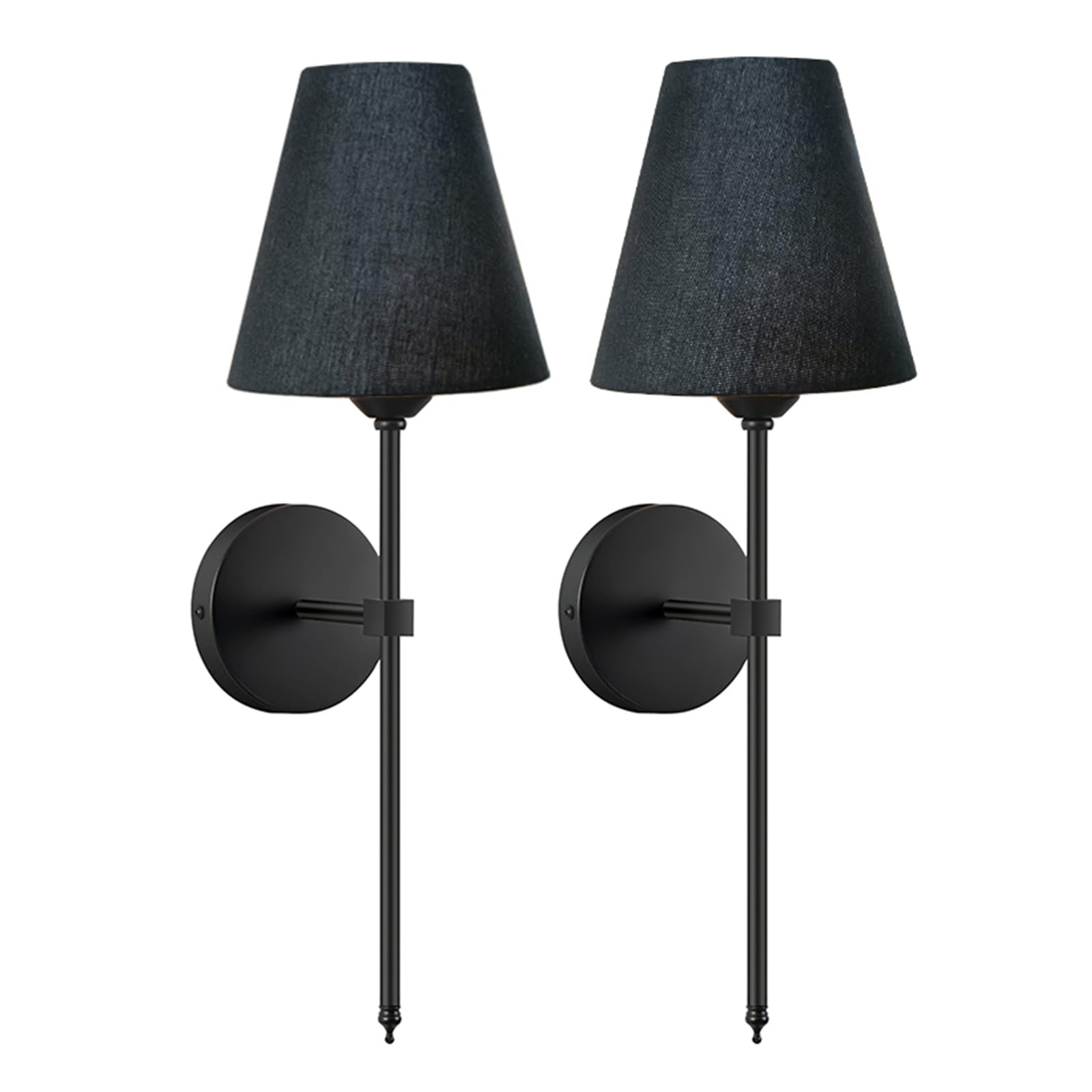 KUAUGST Wall Sconces Set of 2, Retro Industrial Design, Black Fabric Shade, Metal, Model: wall sconces-03