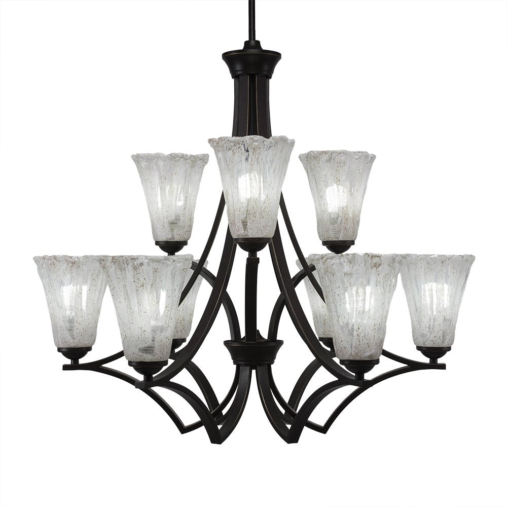 Toltec Lighting 569-DG-729 Zilo 9 Light Chandelier with 5.5&quot; Fluted Italian Ice Glass, 27.55&quot; x 30&quot; x 27.75&quot;, Dark Granite Finish