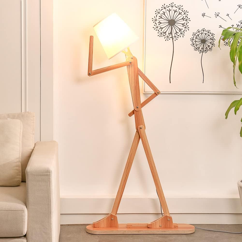 HROOME Tall Floor Lamp - Creative Swing Arm Arc Design, Ash Plywood, Model ATFLP003B for Living Room/Bedroom