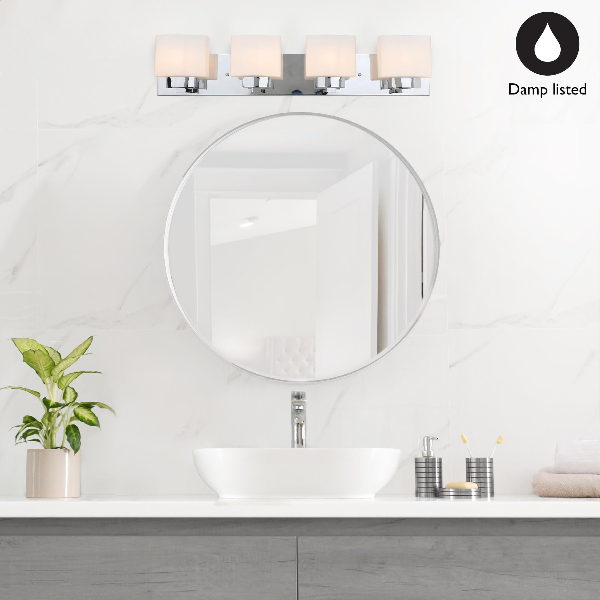 Design House 4-Light Bathroom Vanity Light Fixtures, Dimmable, Frosted Glass, Polished Chrome, Model 589671