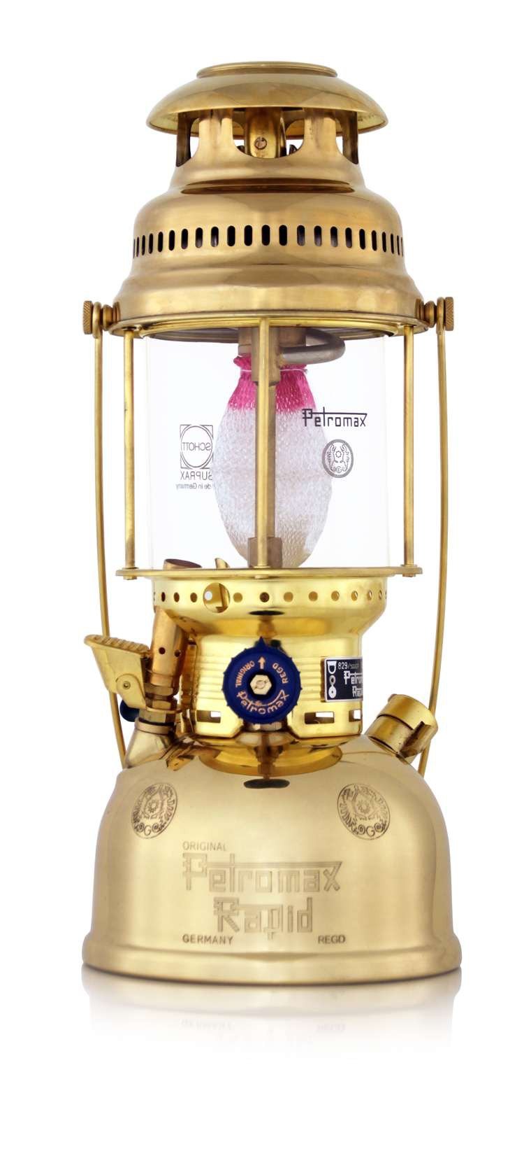 Petromax Hk500 Pressurized Lantern, 500 Candlepower With 1 Quart Kerosene Tank For Home, Camping Or Emergency Lighting, Hand Assembled High Pressure 400 Watt Lamp, Polished Brass
