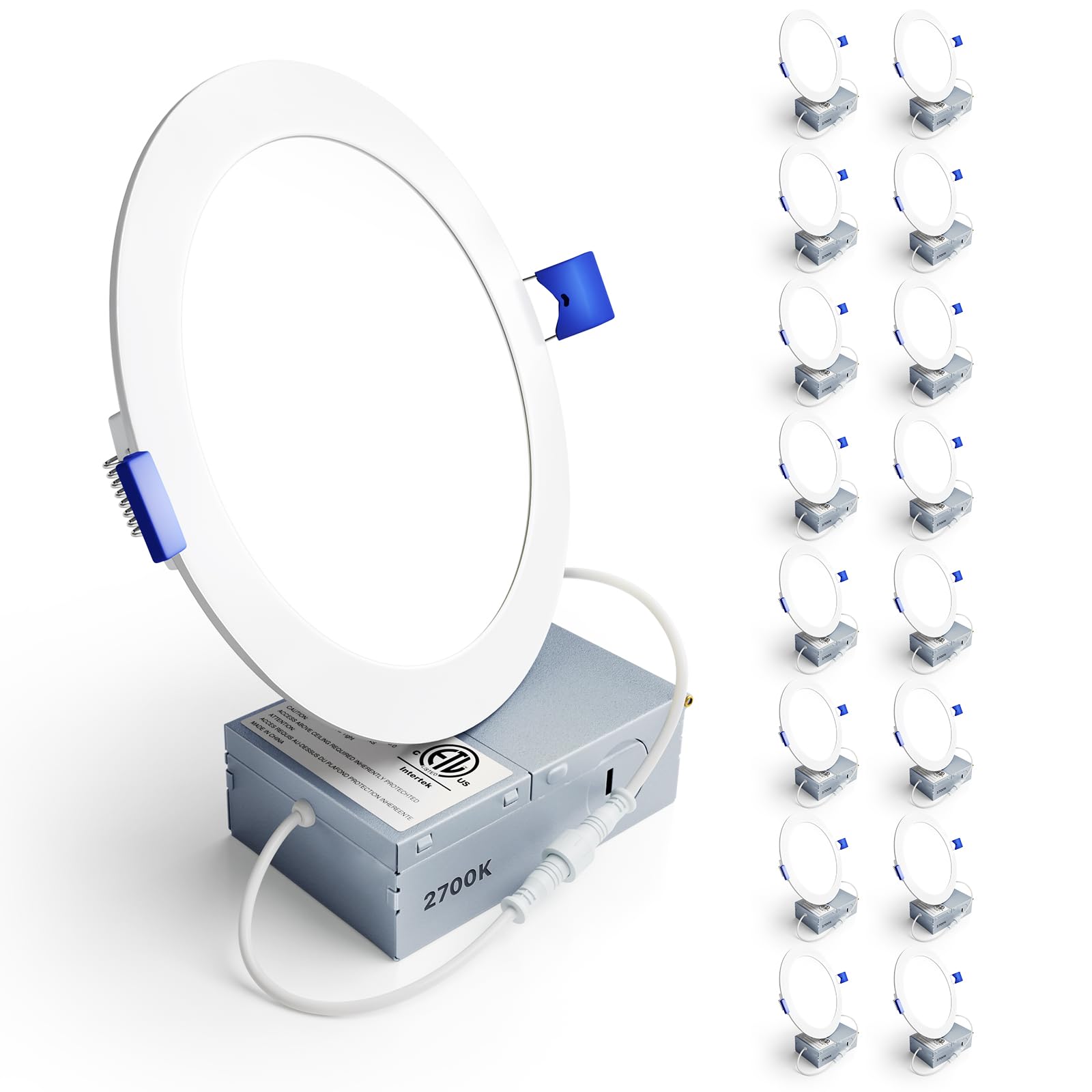 Ensenior 16 Pack 6 Inch LED Recessed Ceiling Light, Dimmable, 2700K Soft White, 1050LM 12W 120V, High Brightness Canless Wafer D
