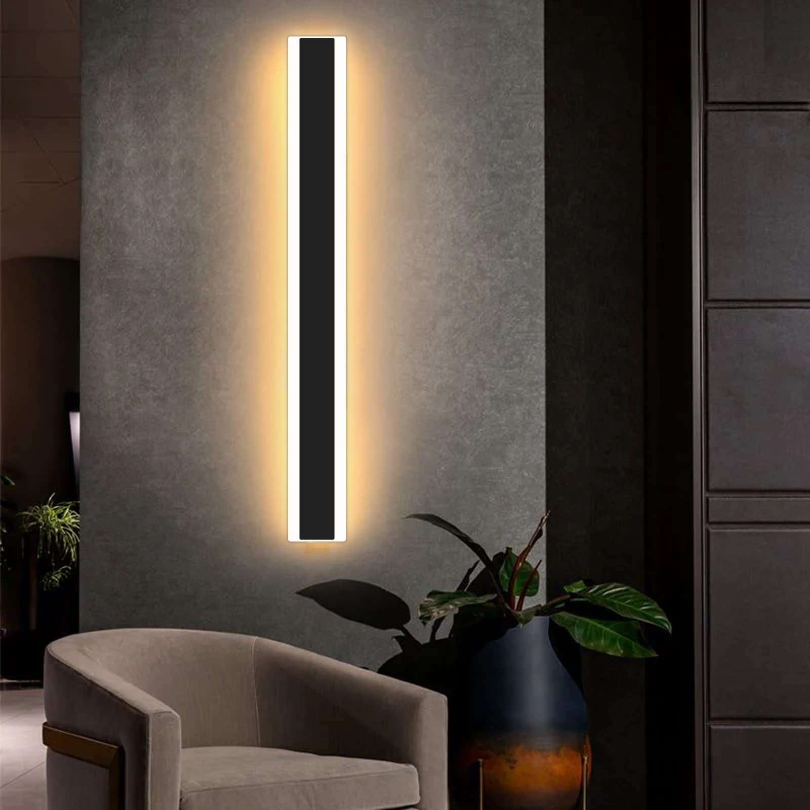 Mikeru Modern Outdoor Wall Light, 3000k-6000k Dimmable Outdoor Wall Sconce 47inch Black Outdoor Exterior Lights with Remote Cont