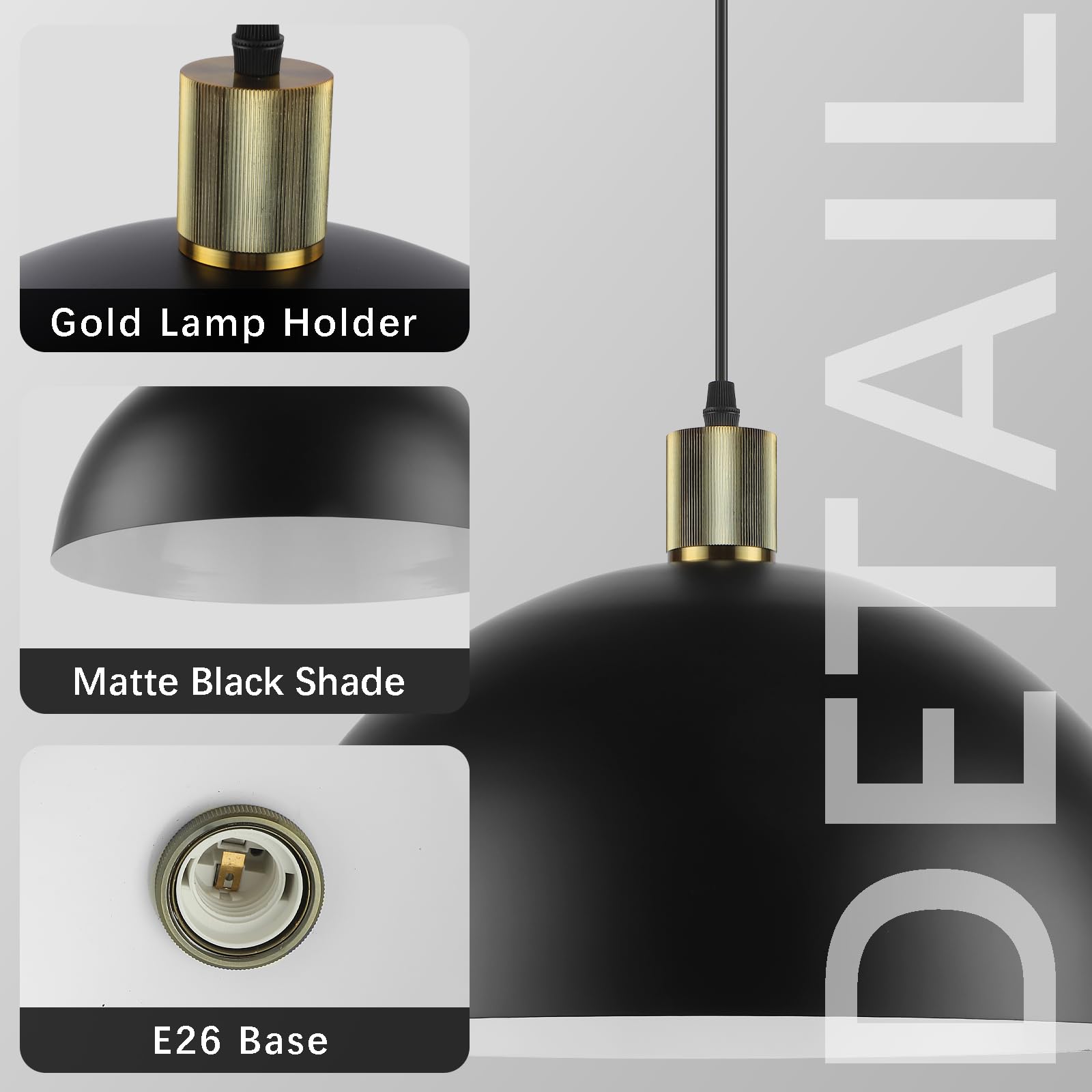 Karjearl Black Pendant Light Fixtures - 15.7" Metal Dome Chandelier, 2 Pack for Kitchen Island & Dining Room