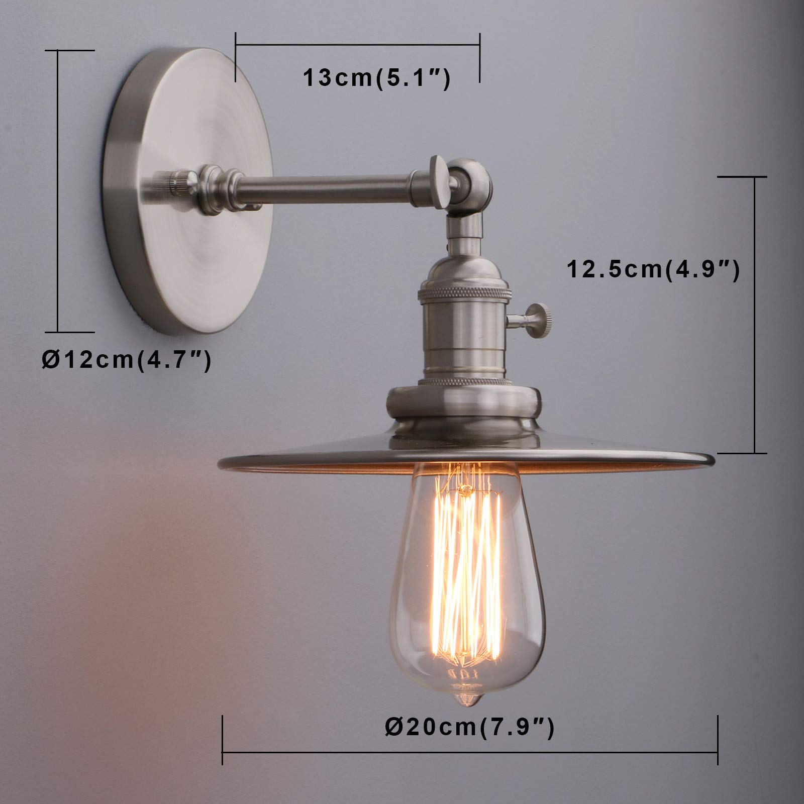 Phansthy Vintage Industrial Sconces Wall Lighting, 1-Light Wall Sconce With Switch And 7.9'' Metal Shade, 180 Degree Adjustable