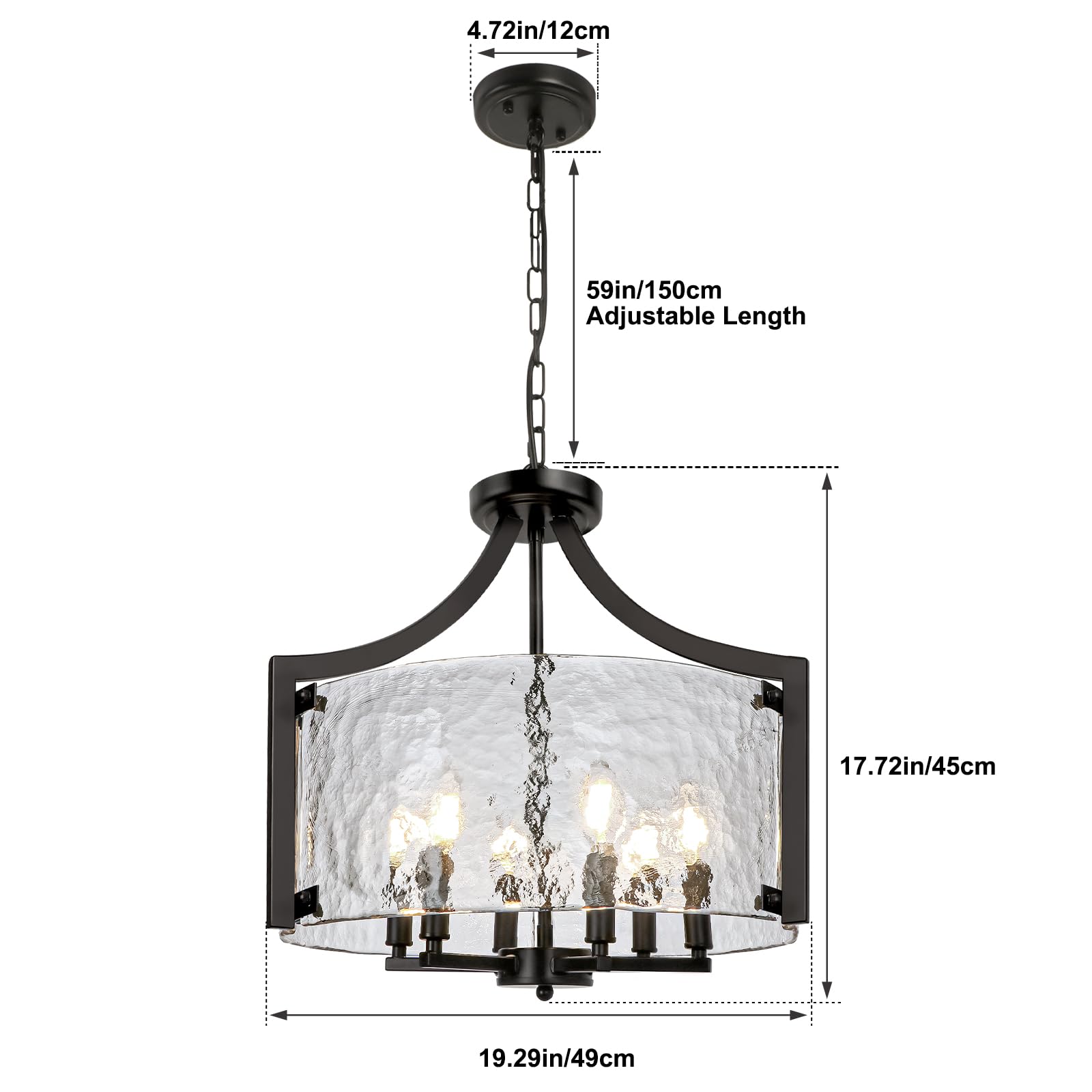 Wbindx 6-Light Glass Chandelier For Dining Room  19.3 Modern Black Foyer Chandelier Convertible Semi Flush Mount Ceiling Light  Farmhouse Pendant Lighting For Entryway Foyer Bedroom Kitchen