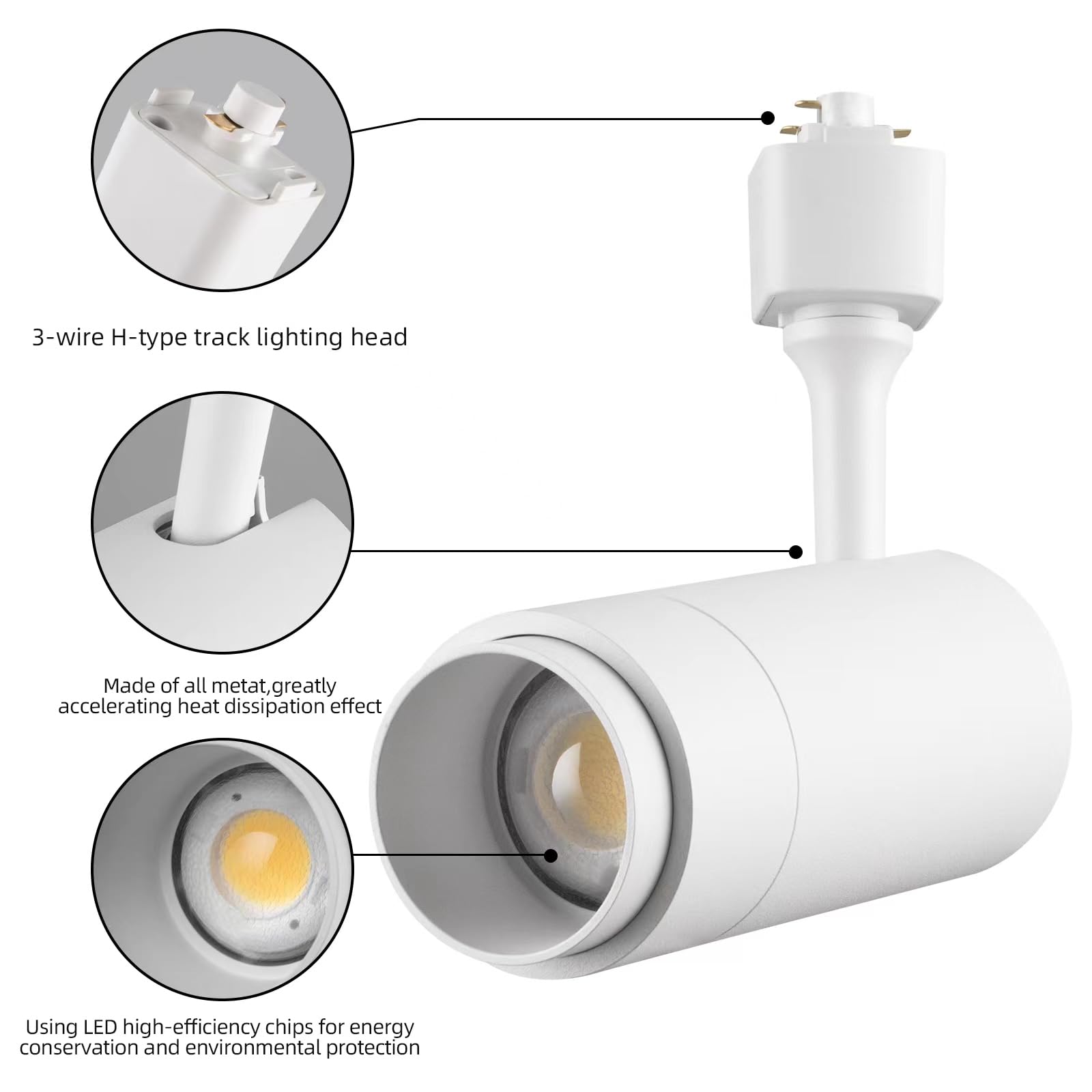Led Track Lighting Heads Dimmable 24W 5Cct 2700K/3000K/3500K/4000K/5000K,Single Circu H Track Lighting Heads,Zoomable Beam 15° To 60° Ideal For Accent Art And Task Lighting,(3 Pack - White-5Cct)