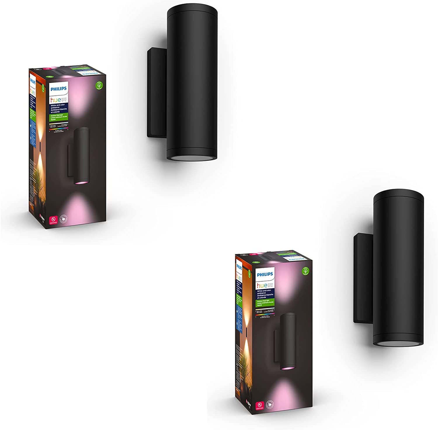 Philips Hue Appear Outdoor Smart Wall Light - 2 Pack - Color-Changing LED - Weatherproof - Black - Model 1746330V7-2