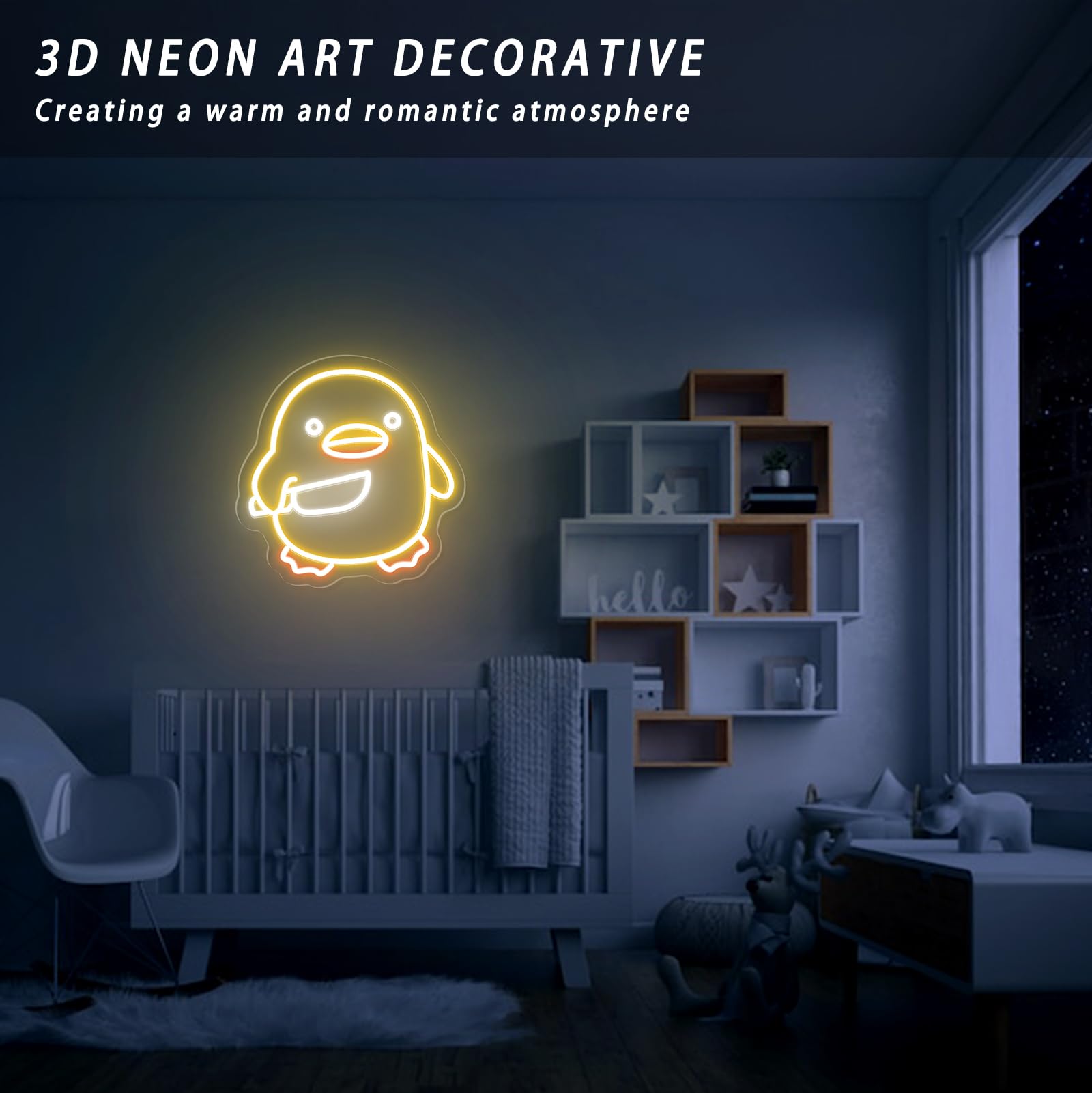 Housignz Neon Sign - Dimmable USB Powered Yellow Duck, 11x11in, Silicone, Cute LED Light for Kids Bedroom, Game Room, Home Bar