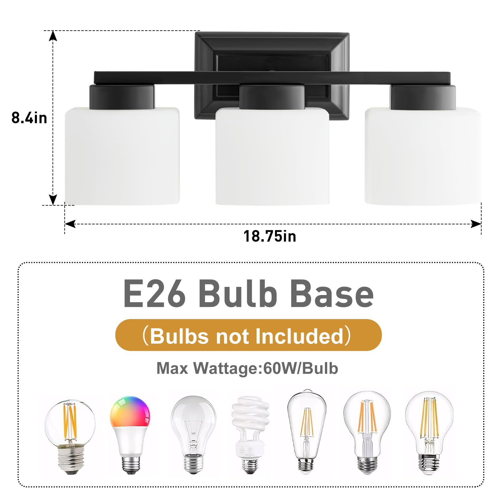 Ejiaxin 3-Light Bathroom Light Fixtures - Black Bathroom Vanity Lights With Frosted Glass Shade Modern Bathroom Lighting Fixtures Over Mirror - Wall Sconce Lamps For Bedroom Living Room Hallway