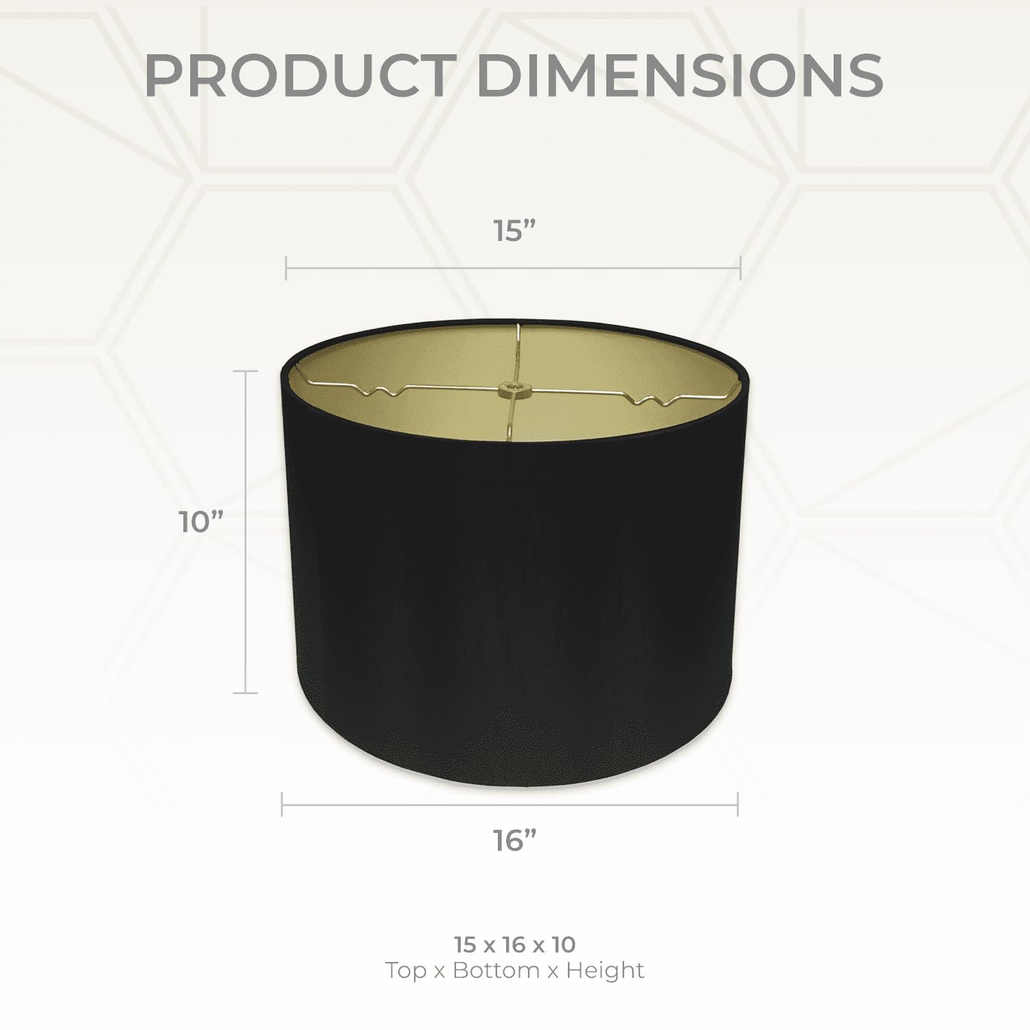 Royal Designs, Inc. Hardback Lamp Shade 15 x 16 x 10 Black with Gold 2-Pack Model HB-610-16BLK-2