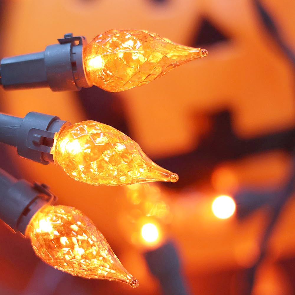 Esolton Halloween Lights Orange Light 70 Led C5 Blubs 120V High-Voltage Plug In Connectable Christmas String Lights For Indoor Outdoor Use Halloween Tree Home Party Thanksgiving