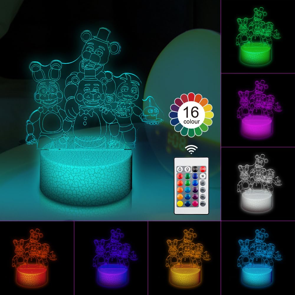 Gooddeyun Kids Toys 3D Night Light Superhero Christmas Gift Birthday 3D Illusion Lamp For Kid Girl Boy Room Decor  16 Colors Remote Control (Five Nights)