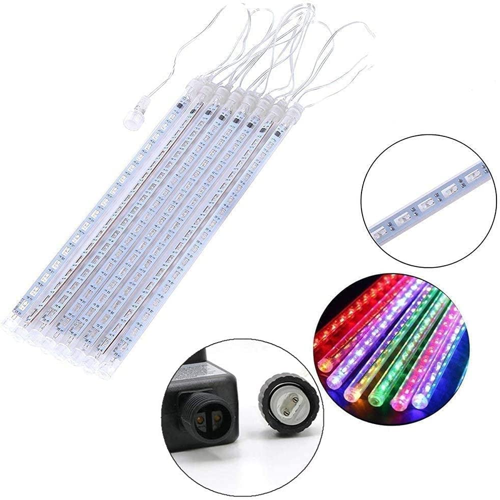 Kordain Meteor Shower Lights, 8 Tubes 144 Leds, Waterproof Multicolor Falling Rain Drop Lights For Holidays, Ul Plug, 26.9Ft