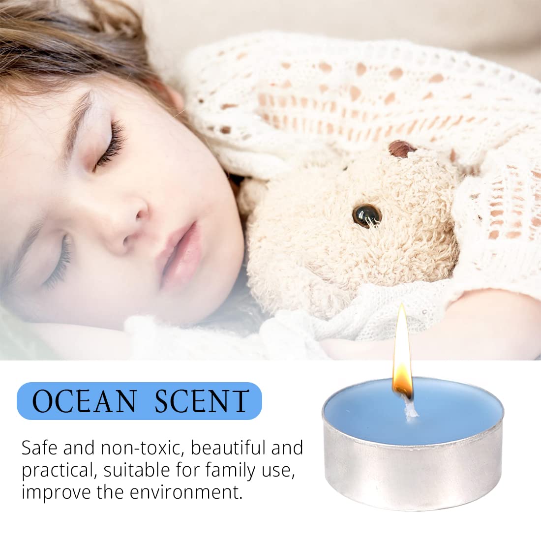 Tea Lights Candles - 12 Pack Blue Tealights Candle Scented Ocean Small Candle For Home, Holiday, Wedding & Party,Dinner Table, Halloween Christmas And Holiday (Blue Ocean)