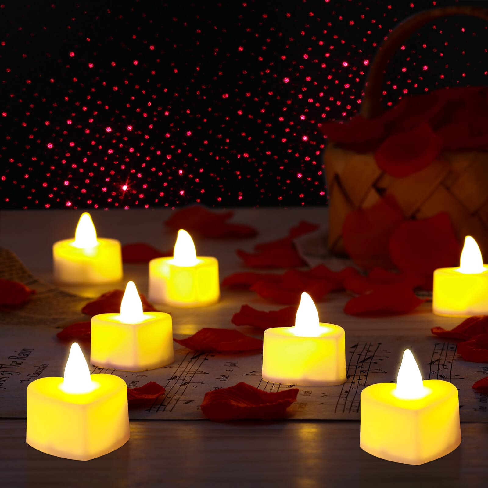Romantic Decorations For Special Night, 2000Pcs Artificial Rose Petals With 24Pcs Led Candles, Star Night Light For Romantic Nig