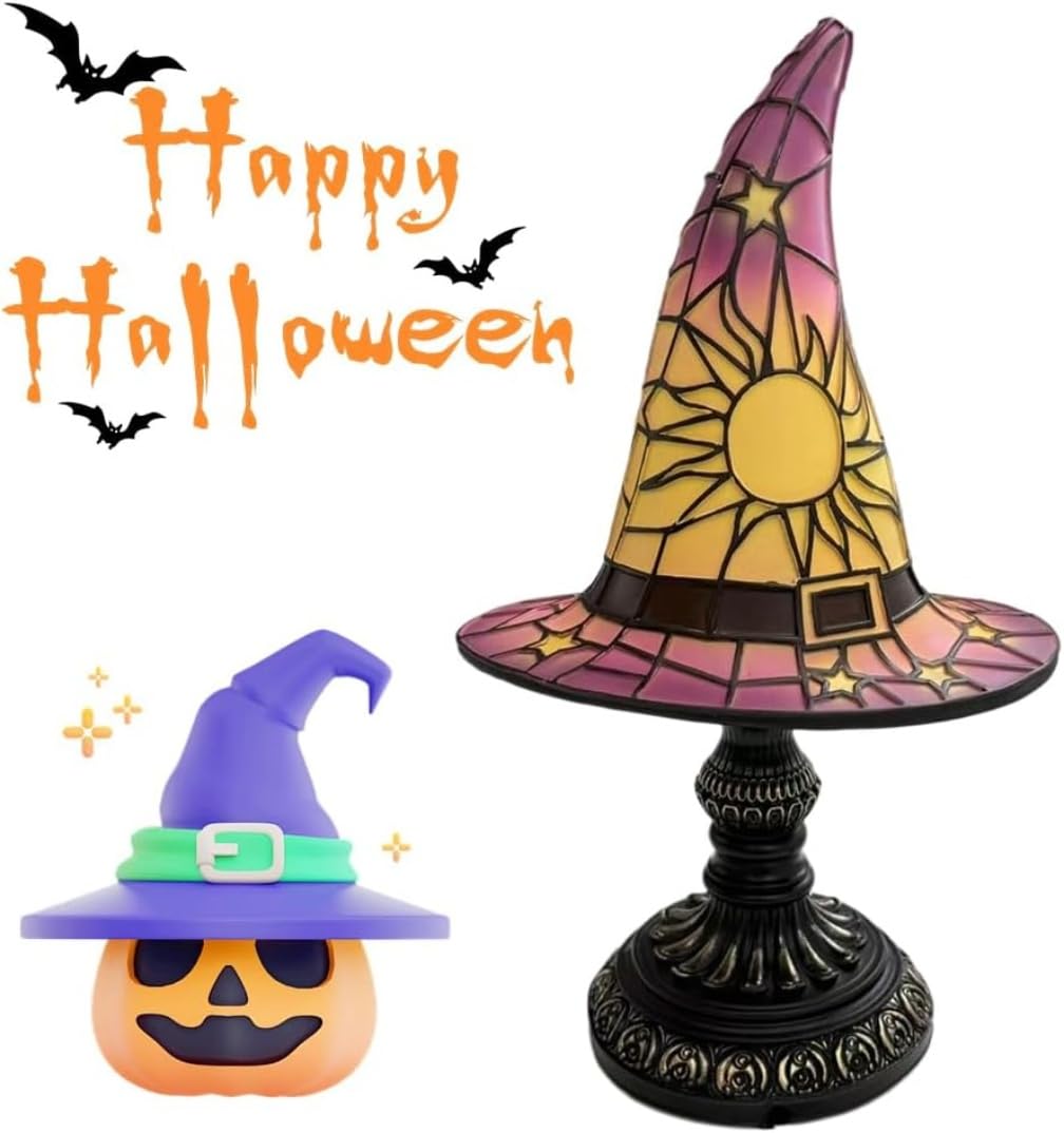 Witch Hat Lamps Handmade Witch Hat Lights Unique Nightstand Night Light Bedroom Decoration Retro Resin Lamp for Indoor Party Hau