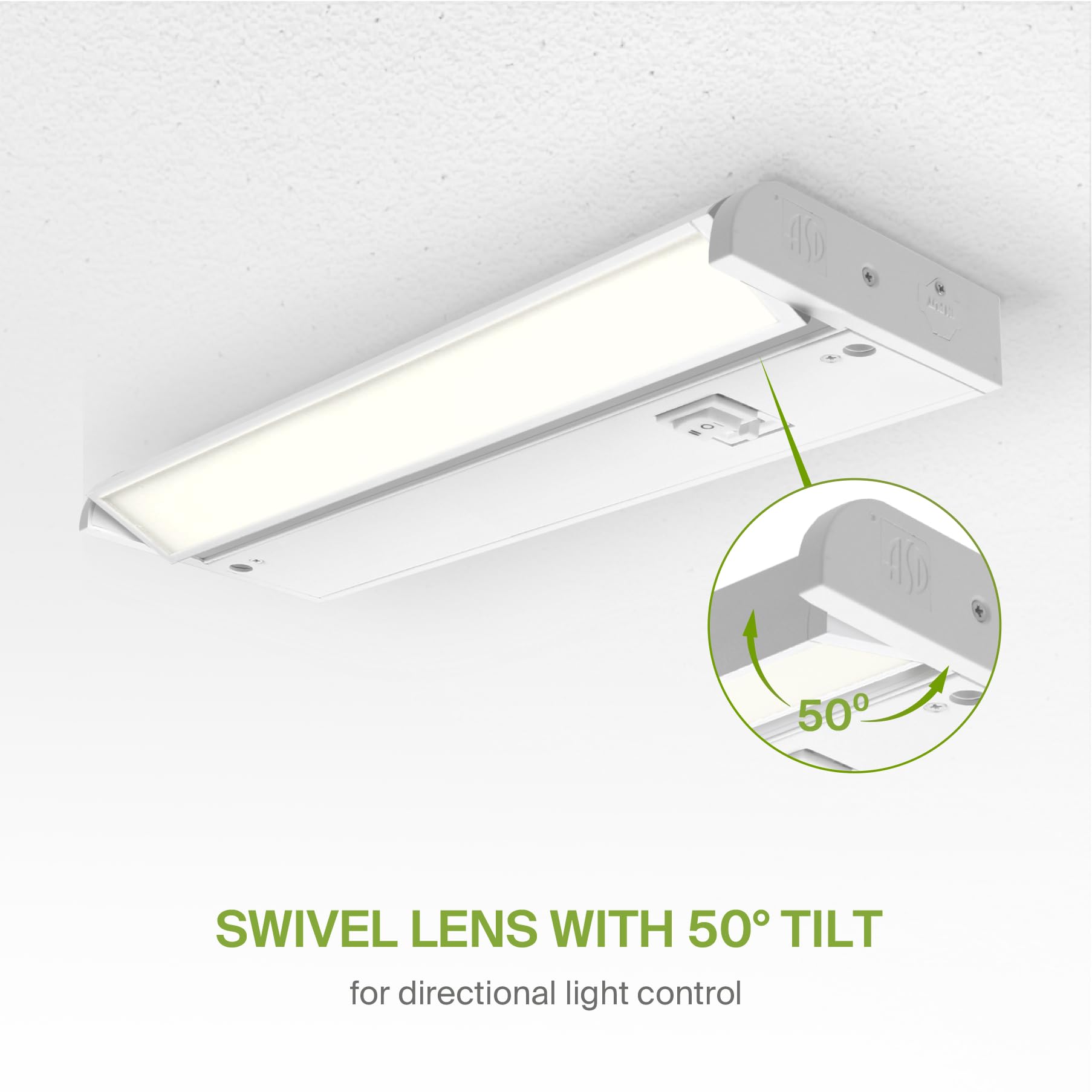 ASD Swivel LED Under Cabinet Light, 12 Inch, Dimmable, 5W, 2700K/3000K/4000K Selectable, Hardwired/Plug-in
