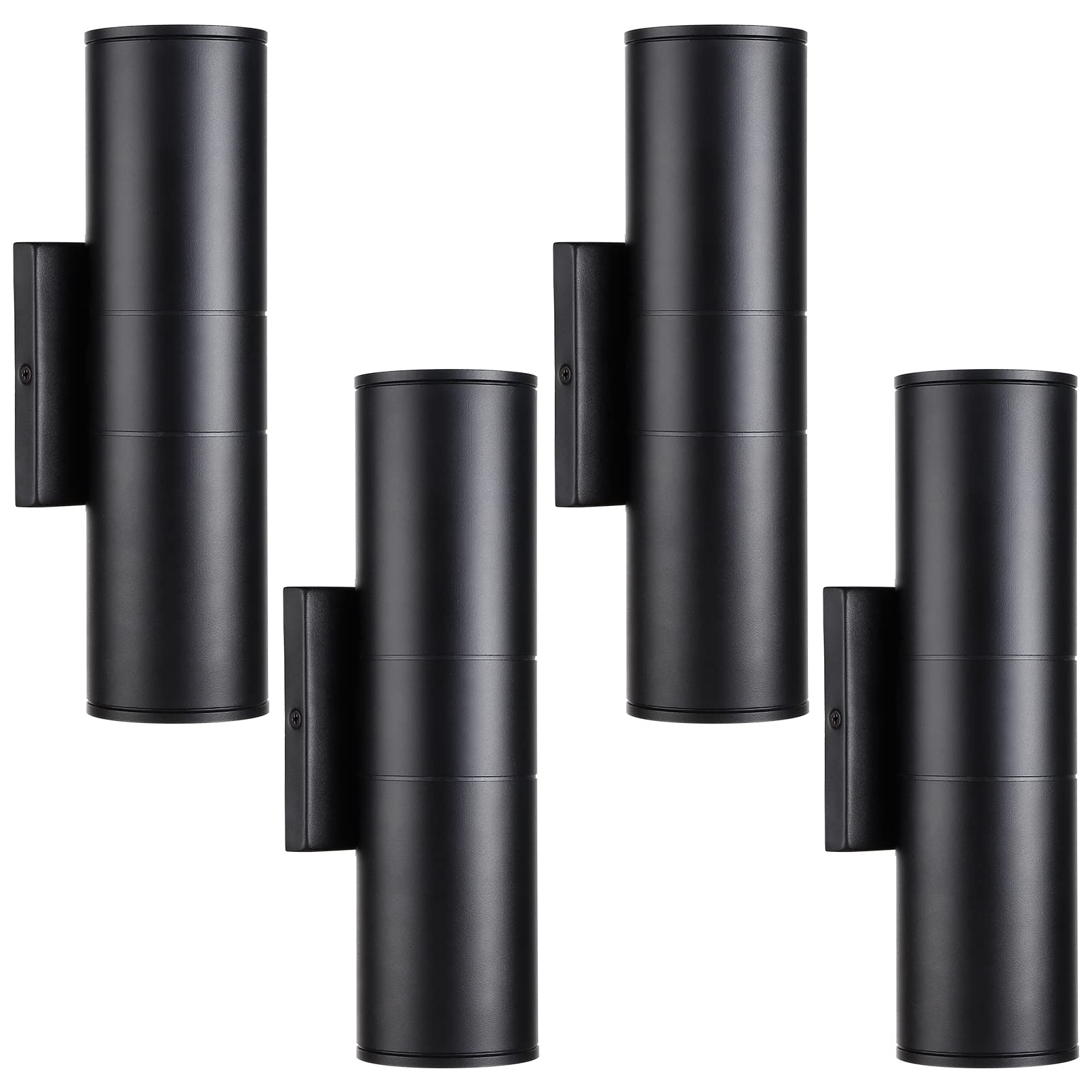 LEONLITE Integrated LED Cylinder Up Down Wall Light Outdoor, 100V-277V 20W Aluminum Waterproof High-end Wall Sconce in 2 Lights, ETL-Listed Exterior Front Door Porch Light, 3000K Warm White, Pack of 4