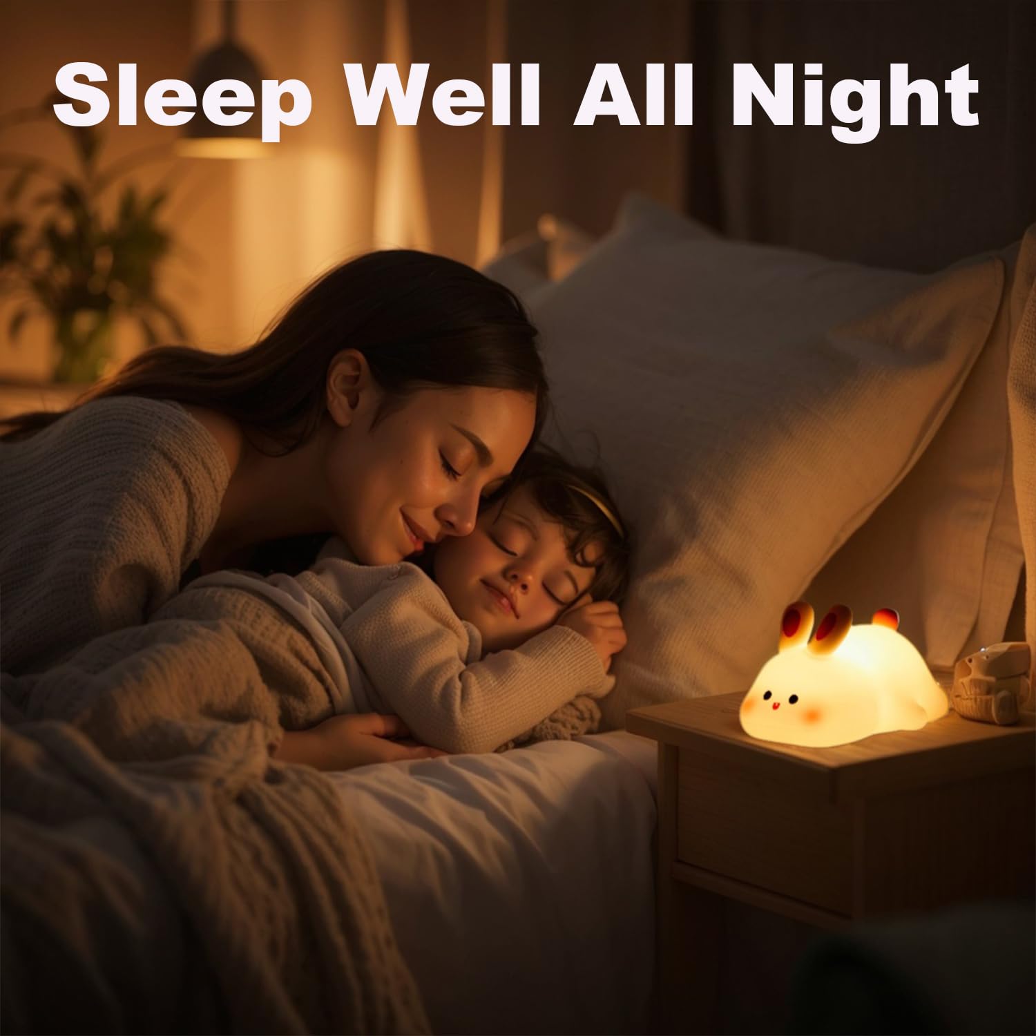 Ecocubbies Night Light For Kids, Bunny Lamp Decor, Kids Nightlight With 30-Min Timer, Cute Lamp Silicone Squishy, Toddler Baby K