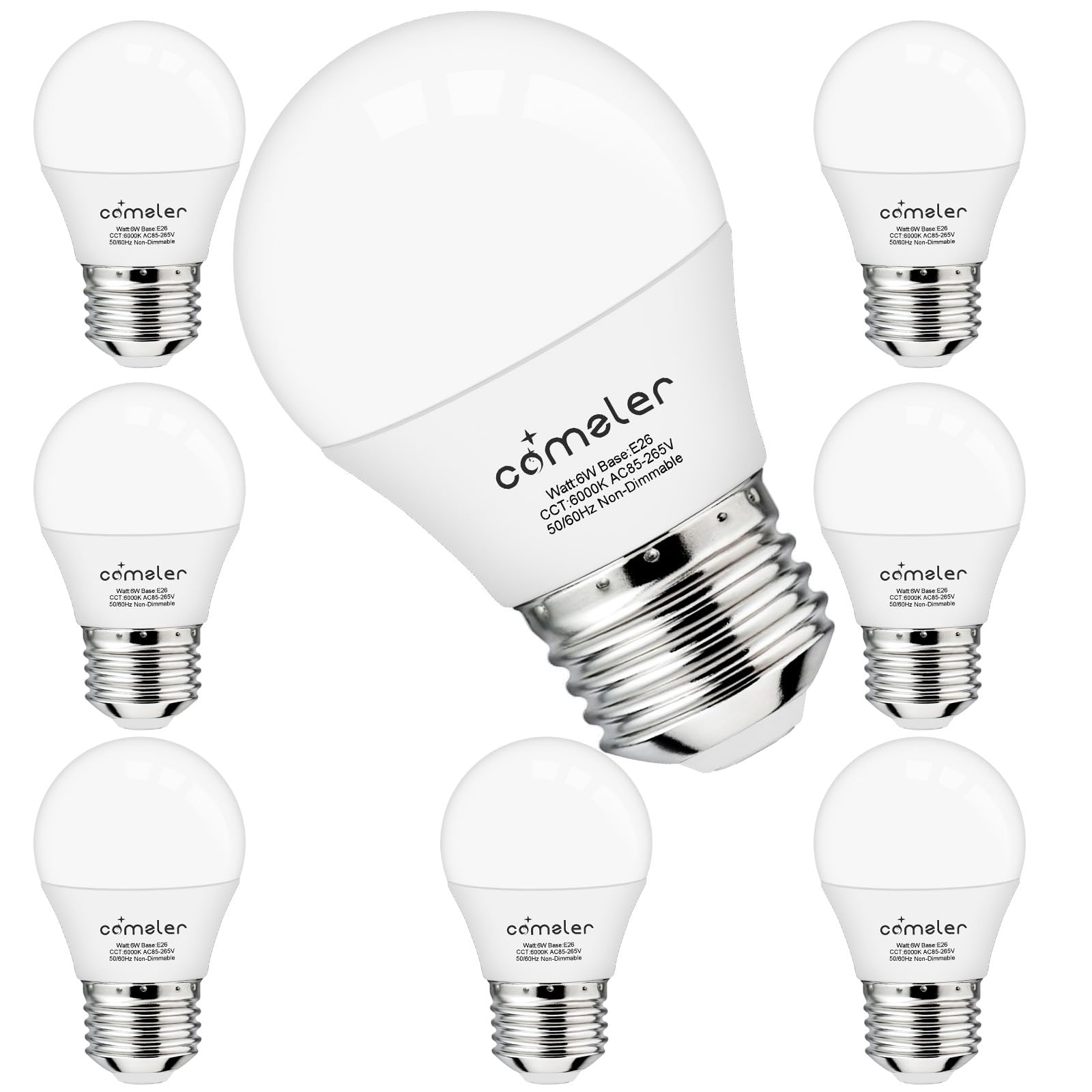 Comzler E26 Base 8 Pack Light Bulbs, 6000K Cool Bright Daylight A15 Light Bulbs, 60 Watt Equivalent120V Energy Saving Refrigerat