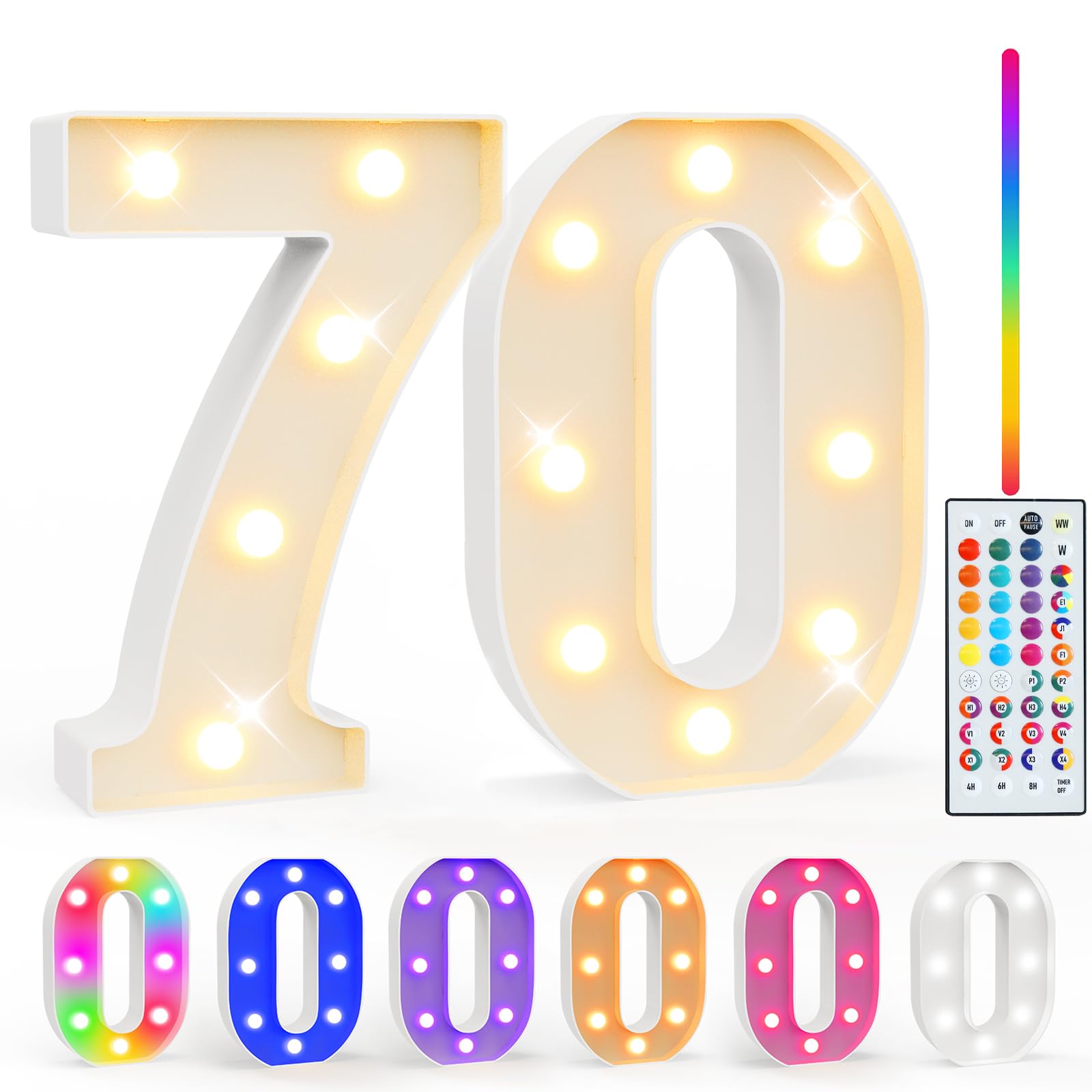 Pooqla 70Th Birthday Decorations For Her Him  35 Colors Led Light Up Numbers With Remote  Multicolor Marquee Numbers 70 Sign For Party Wedding Anniversary Decor 70Th Birthday Gift  Number 70