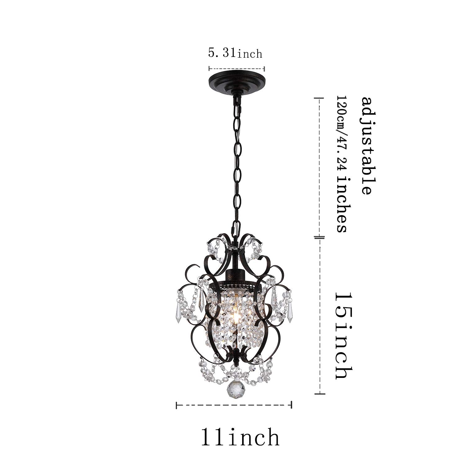 riomasee Mini Bronze Chandelier (1 Light,11-Inch),Small Chandelier Crystal Ceiling Light Fixture for Bedroom,Girls Room,Bathroom
