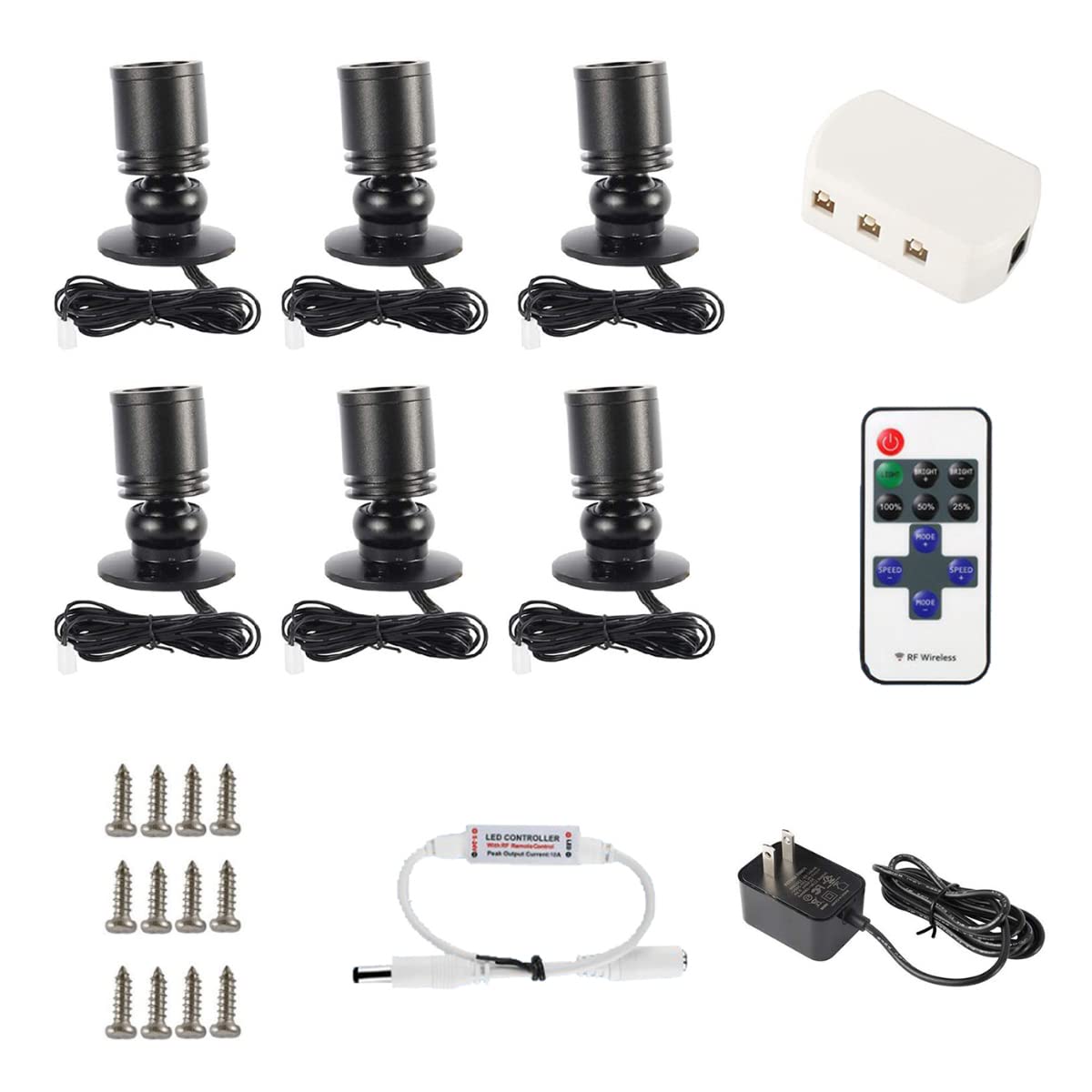 Dedc 6Pcs Mini Led Spot Lights, 1W 5V 6000K Under Cabinet Lights, Mini Spotlights For Displays With Dimmer (Cool White-Pushbutton Switches-Usb Plug)