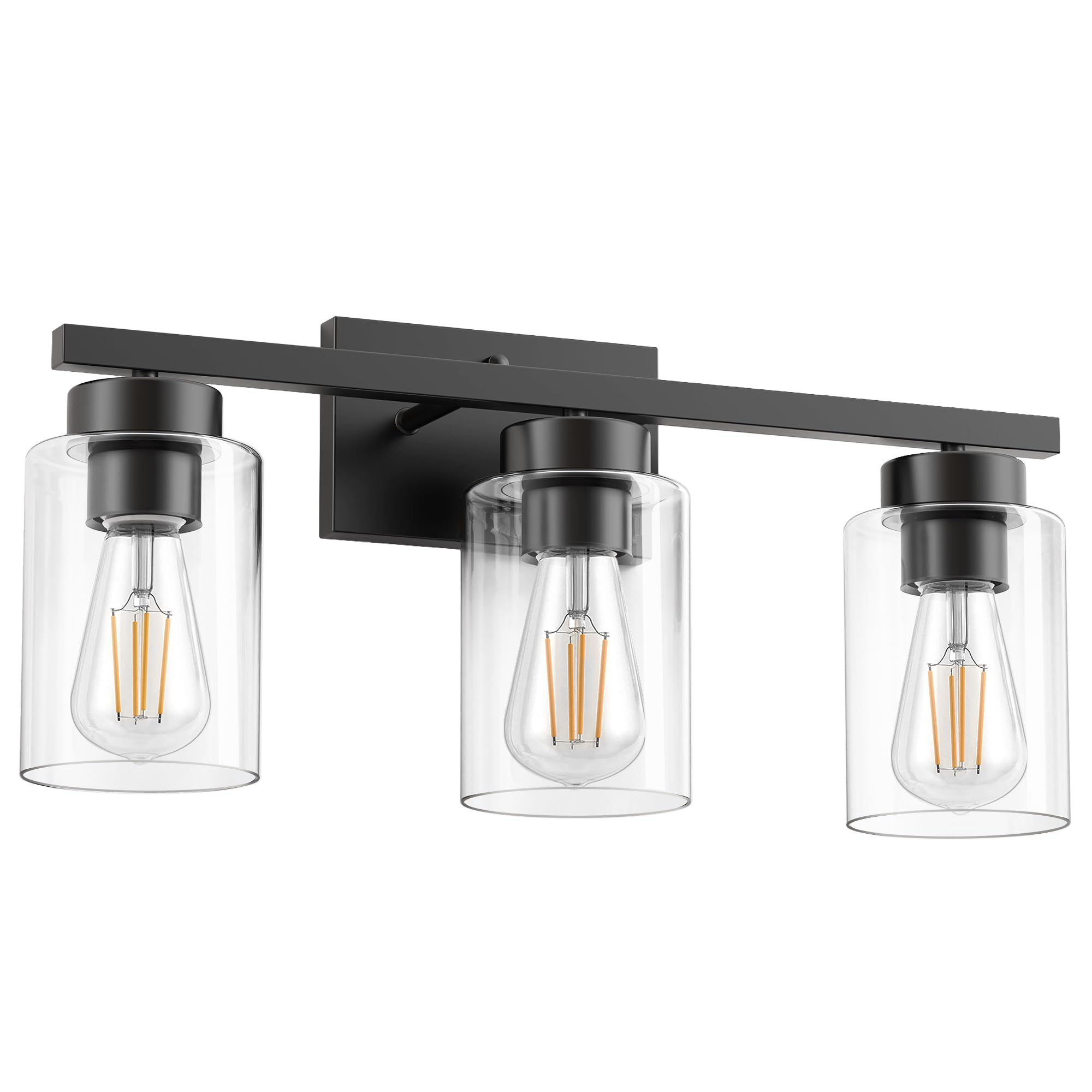 Partphoner 3-Light Bathroom Light Fixtures  Matte Black Vanity Light With Clear Glass Shade  Modern Wall Sconce For Mirror Bedroom Living Room Hallway Lighting