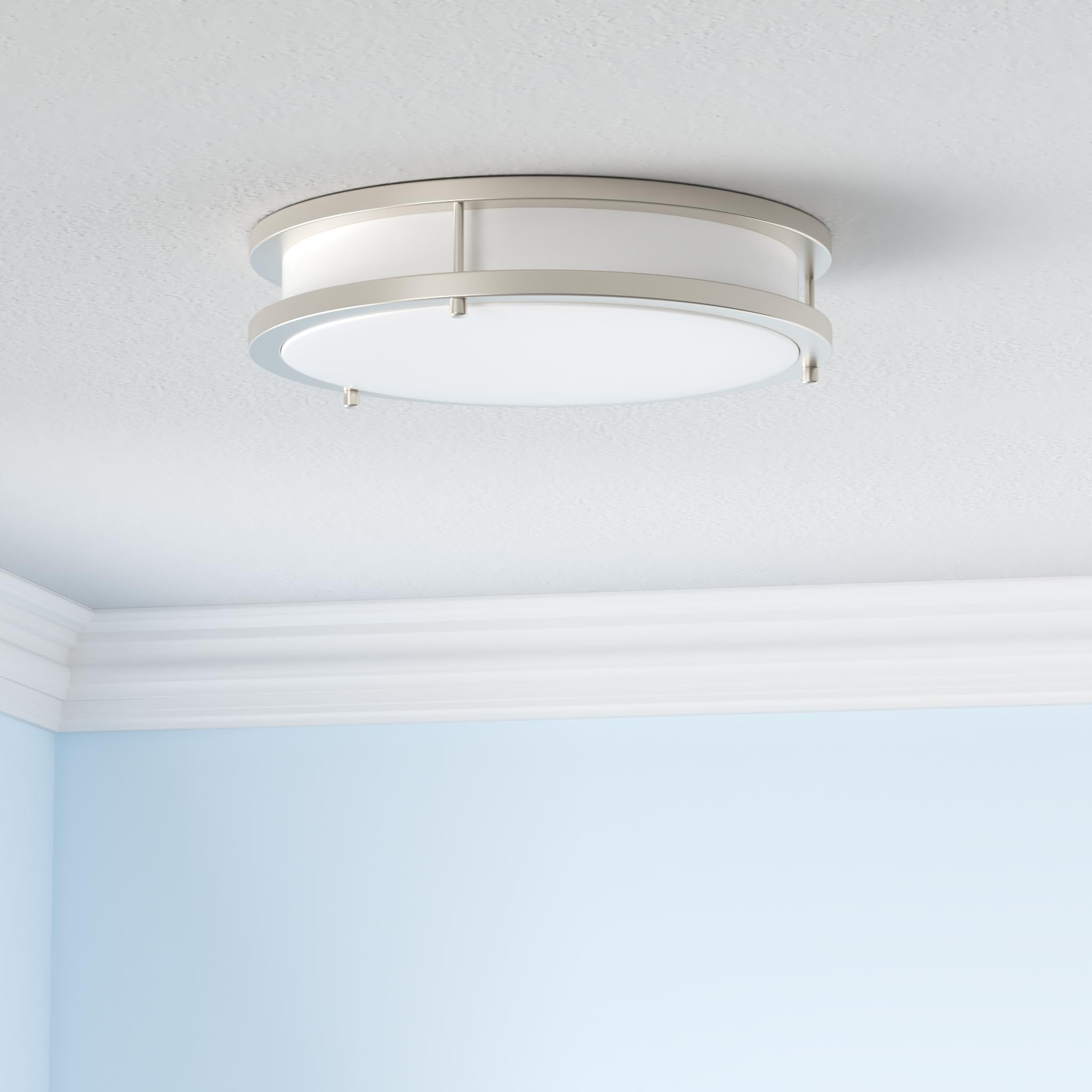 Asd Led 18 Inch Round Flush Mount Light Fixture | 28W 2750Lm 3000K-5000K 100-277V | 3Cct  Dimmable  Energy Star  Etl Listed | Close To Ceiling Double Ring Lamp  Low Profile Lighting | Nickel