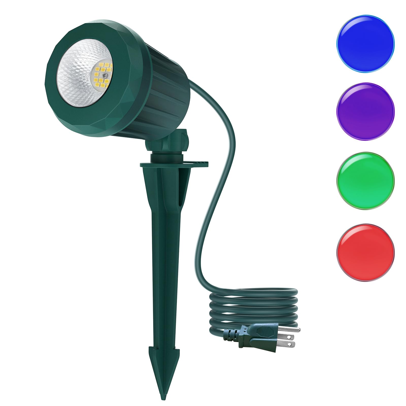 Holeva Halloween & Christmas Outdoor Spotlight  6500K Cool White Led Landscape Lighting With 4 Lenses (Rgb Purple)  Ip67 Waterproof  120V Plug-In For Yard  Garden Tree Holiday Decor(1 Pack  Green)