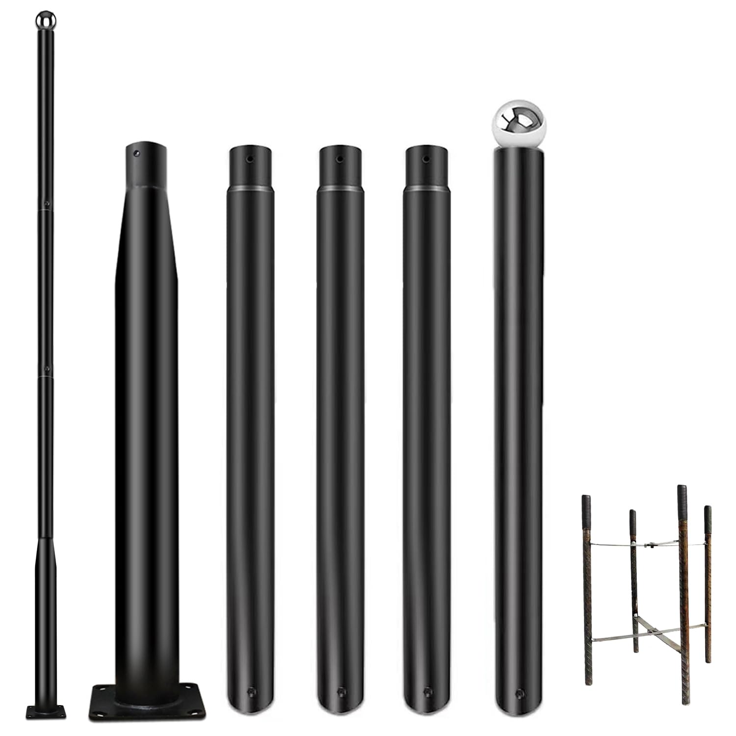 Ifvbey Street Light Pole 16Ft Tall - Black Outdoor Adjustable Metal Street Lamp Post For Lights With Mounting Steel Anchors