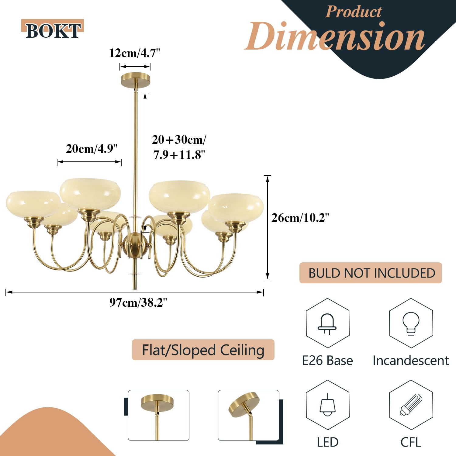 Bokt Large 8-Light Chandelier Modern Sputnik Chandeliers Flush Mount Ceiling Lights Cream Adjustable Height Pendant Lighting Vin