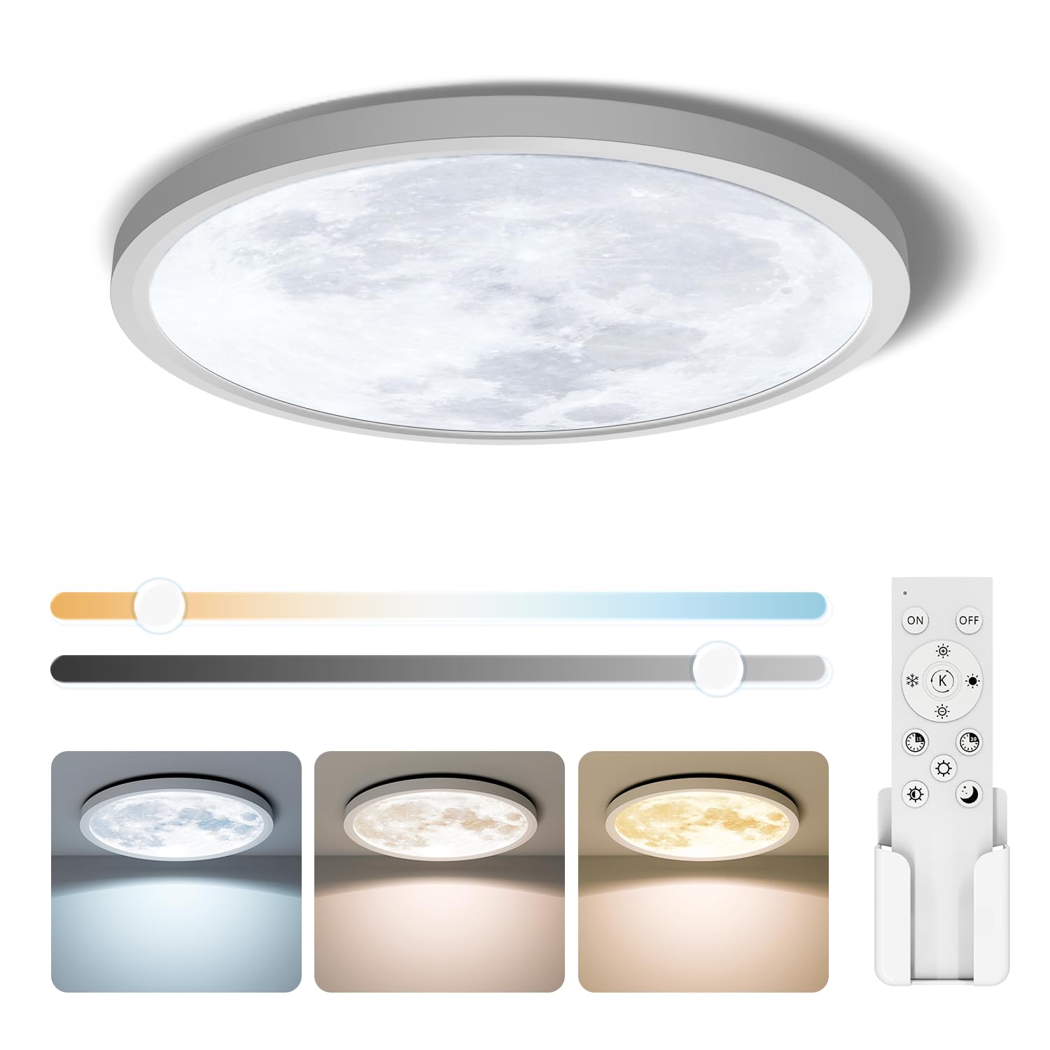 Aphyni 12 Inch LED Flush Mount Ceiling Light - 28W Remote Control 3000K-6500K Adjustable Ultra Thin for Bedroom Kitchen