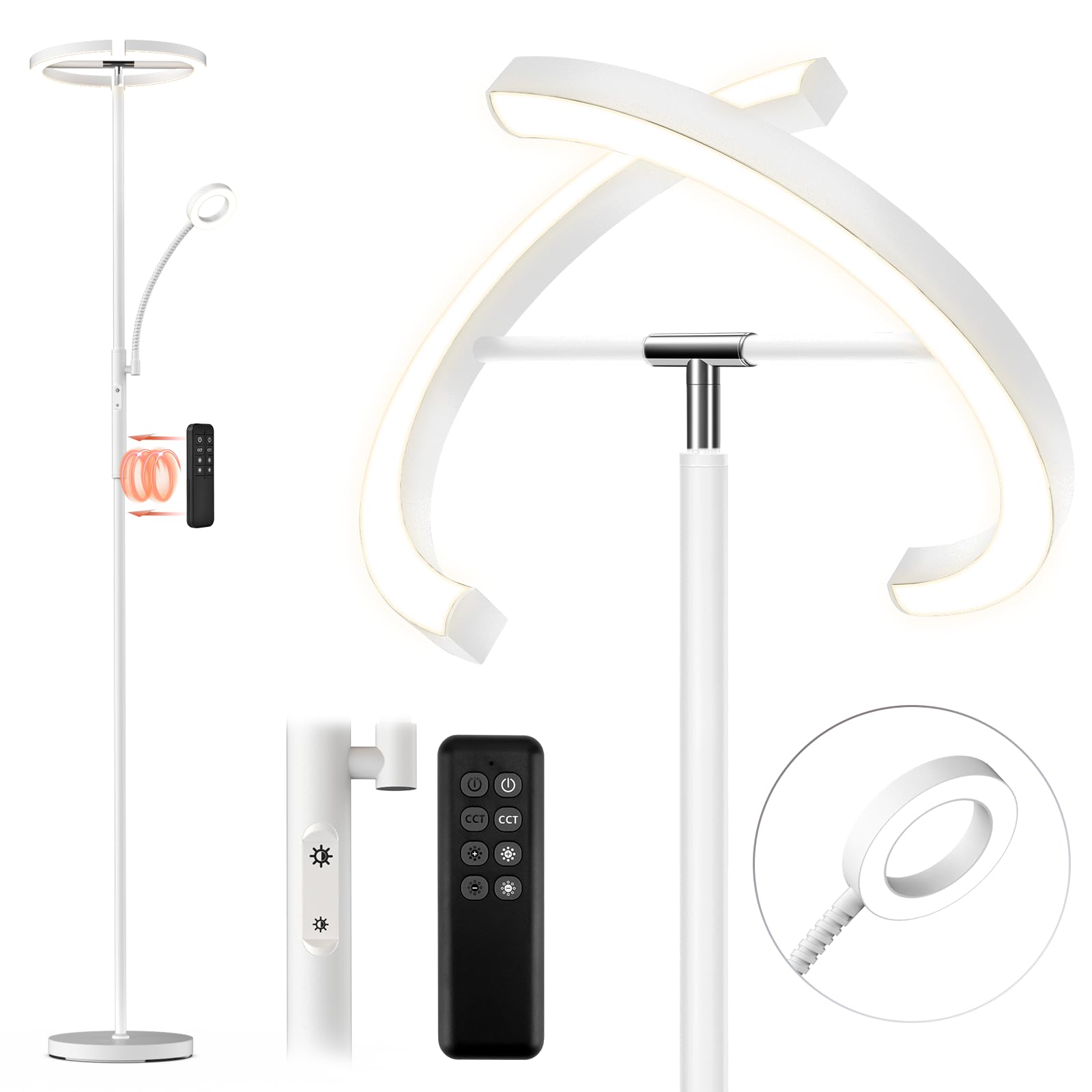 FIMEI Split Floor Lamp Modern LED Rotatable Floor Lamp with Reading Light, Eye-Protection Reading Standing Lamp with Stepless Di