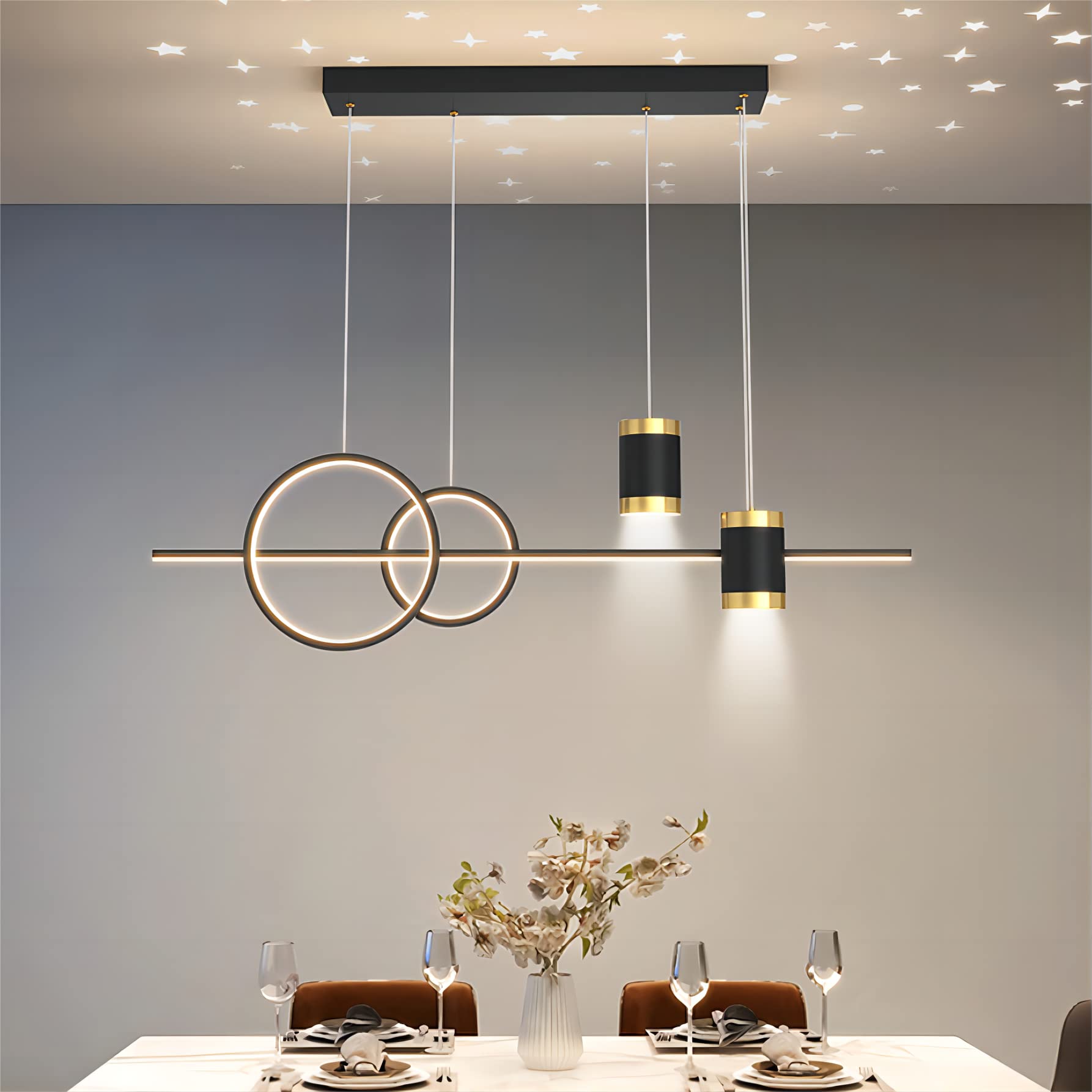 5 Lights LED Island Light, 39.4 Inch Creative Island Light with Remote Control & Infinitely Dimmable Hanging Light, Geometric Li