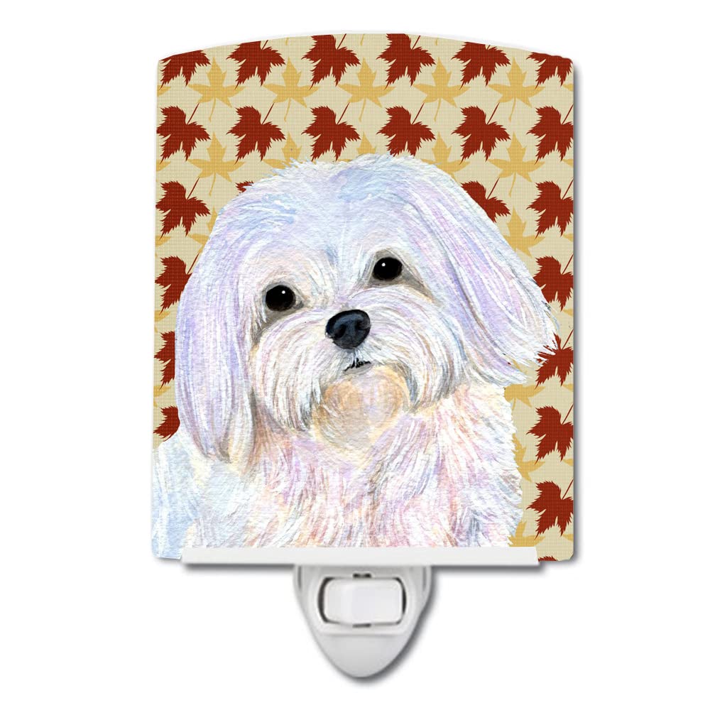 Carolines Treasures Ceramic Night Light, Maltese Fall Leaves, UL-Certified, 6x4x3in, Multicolor, Model SS4374CNL