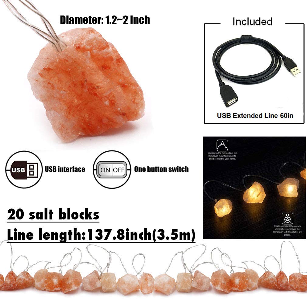 Mingri Himalayan Salt Lamp - Usb Fairy String Lights, Pink Natural Crystal Night Light