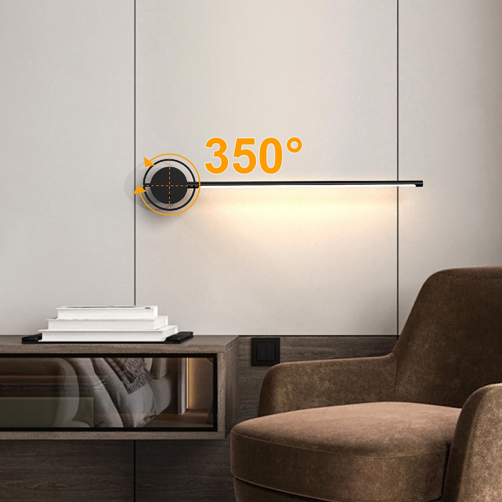 Swatia Wireless Wall Sconces Set Of Two, 23.6'' Rechargeable Art Display Light, 3 Color Temperature Dimmable With 350? Rotation