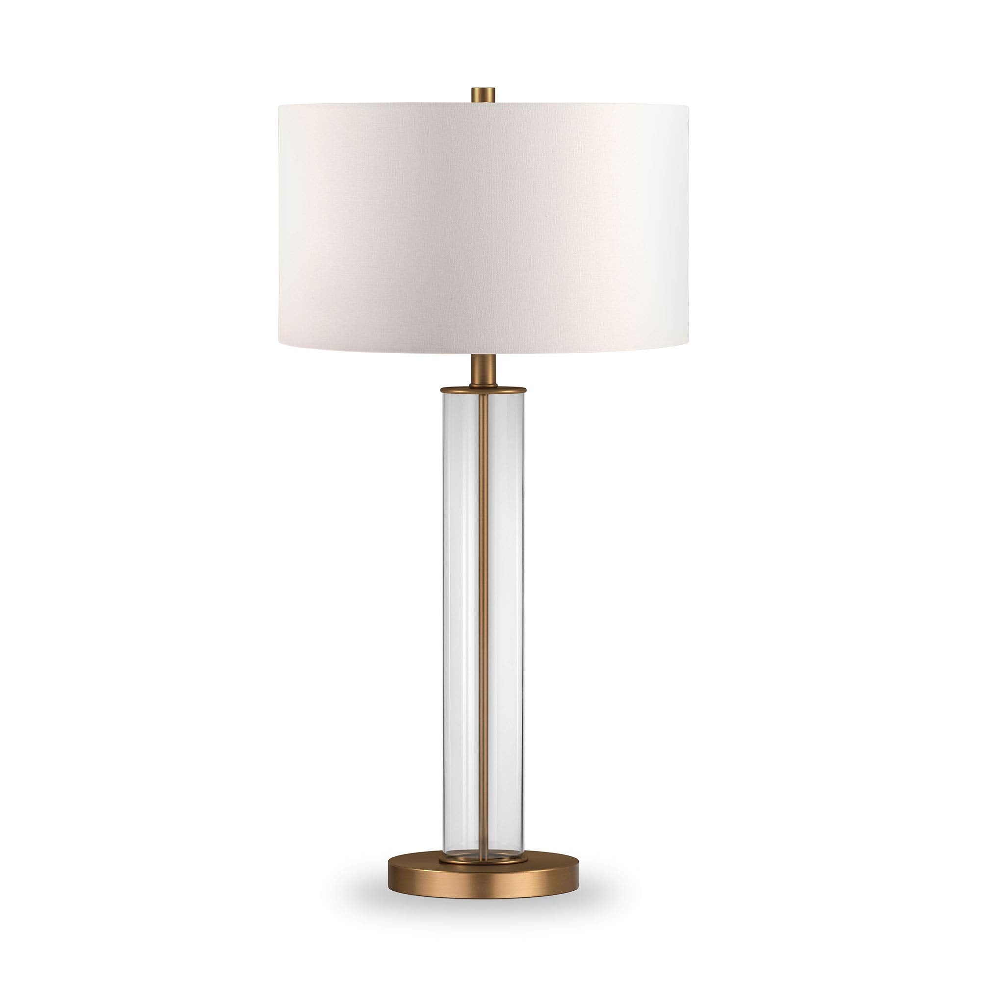 Harlow 29 Tall Table Lamp with Fabric Shade in Clear Glass/Brass/White