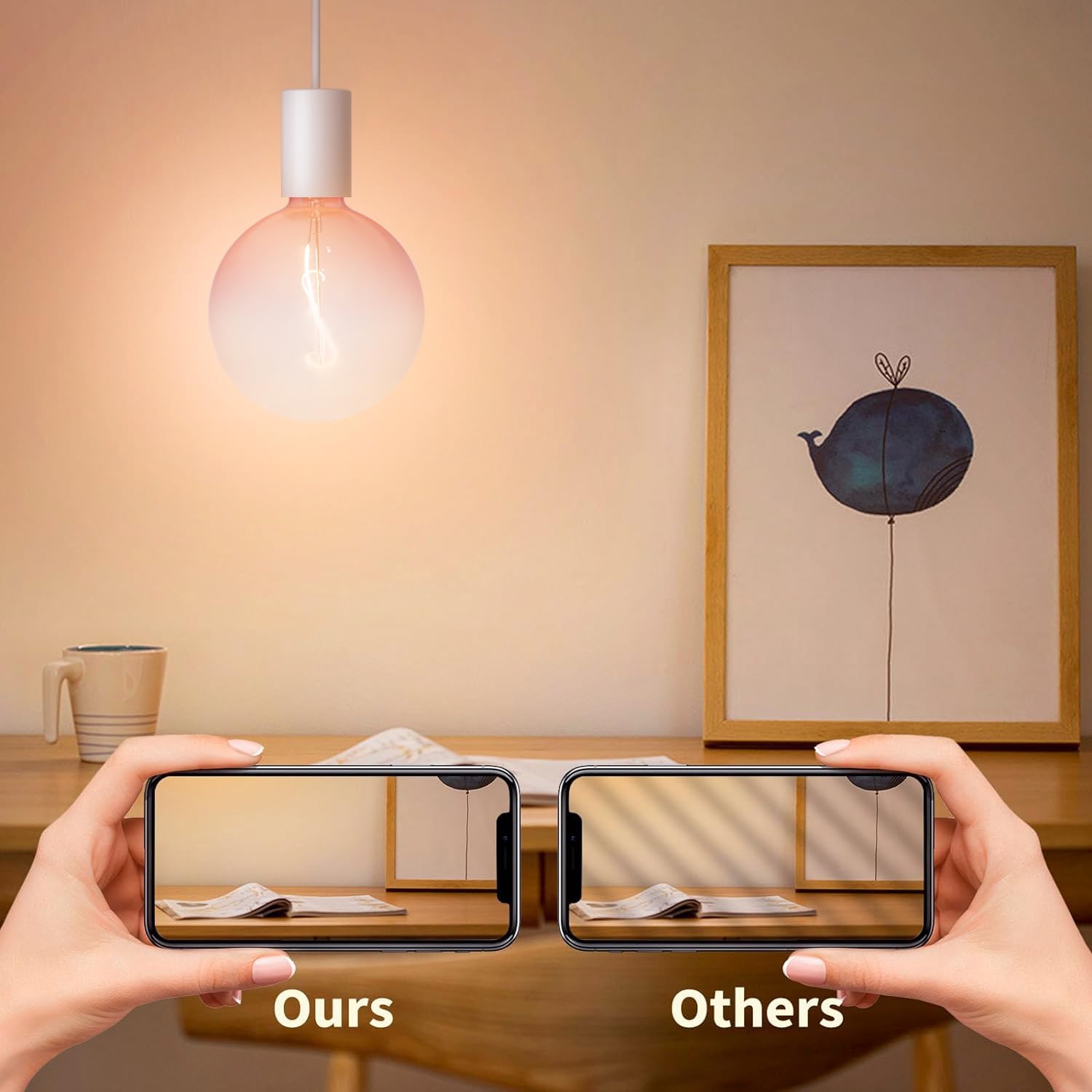 ONEWISH G150 Pink Globe LED Bulb, 3W Warm White 2700K, 6" Oversized Glass Edison Bulb for Bedroom & Living Room, E26 Base,