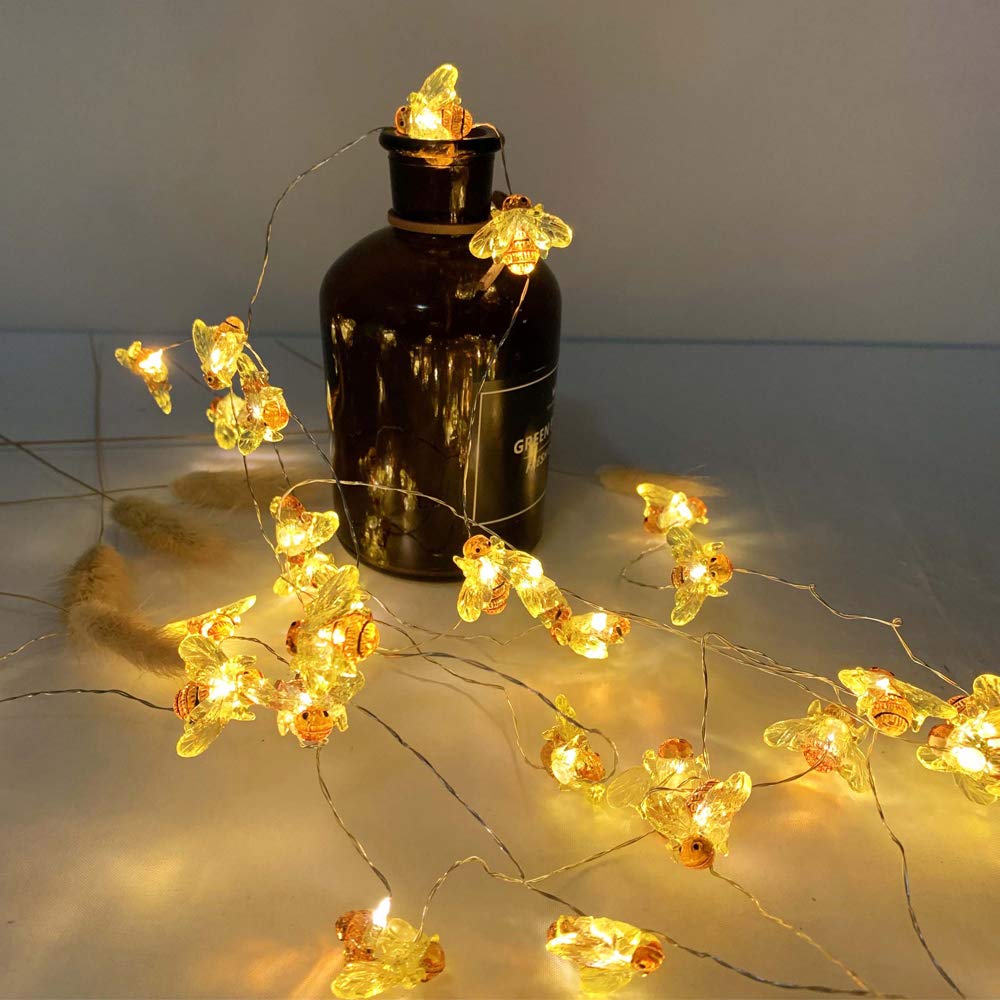 NiniTe LIGHTS 40 LED Honeybee Fairy String Lights, Waterproof, Battery Operated, 8 Modes, Remote Control, Indoor/Outdoor