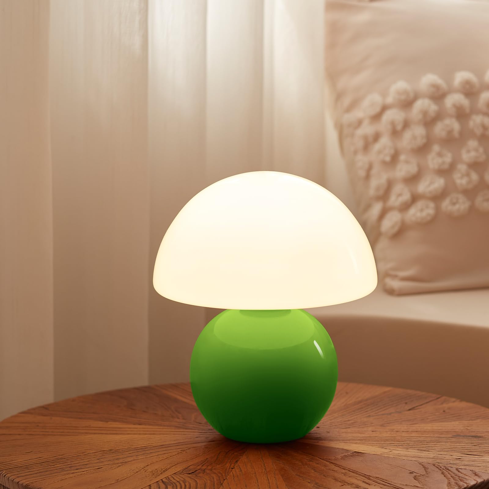 Dawnwake Mushroom Table Lamp, Small Glass Lamp for Bedroom & Living Room, Green, Model TD3003