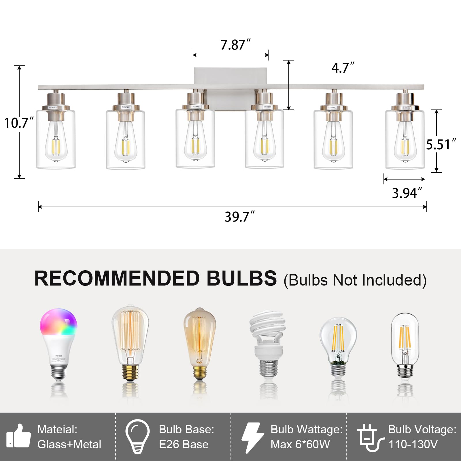Hccz 6 Light Bathroom Light Fixtures Brushed Nickel Vanity Light Over Mirror Modern Farmhouse Wall Lighting Sconces Wall Lamp Fo