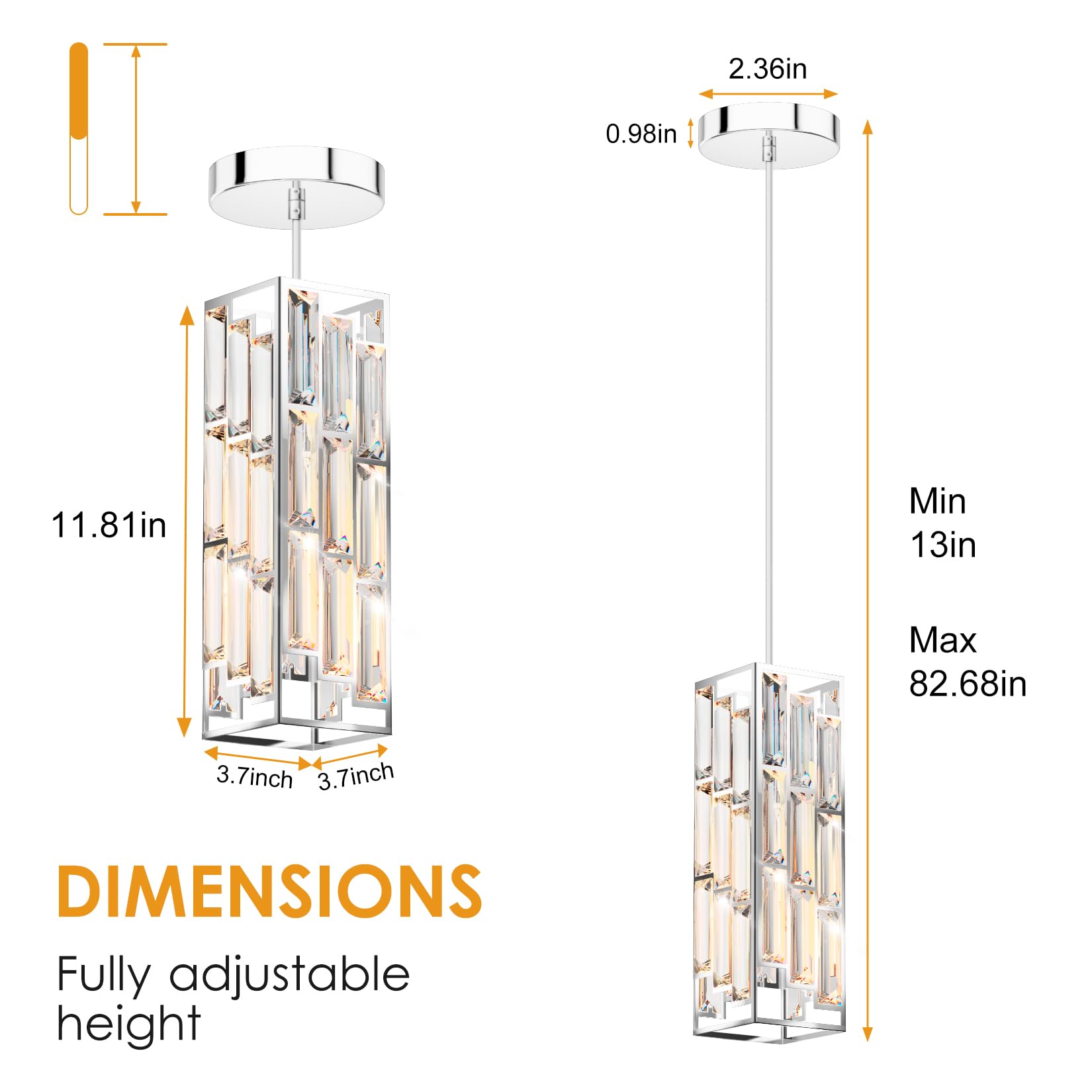 Aoceley Chrome Pendant Lights Modern Pendant Light Fixture, Mini Crystal Pendant Ceiling Light, Pendant Light For Kitchen Island