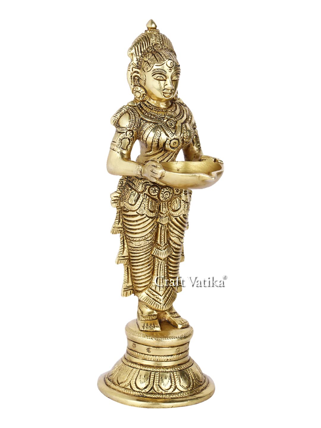 Collectible India Brass Beautiful Lady Statue Holding Diya (Gold_ 9 Inch X 3 Inch)