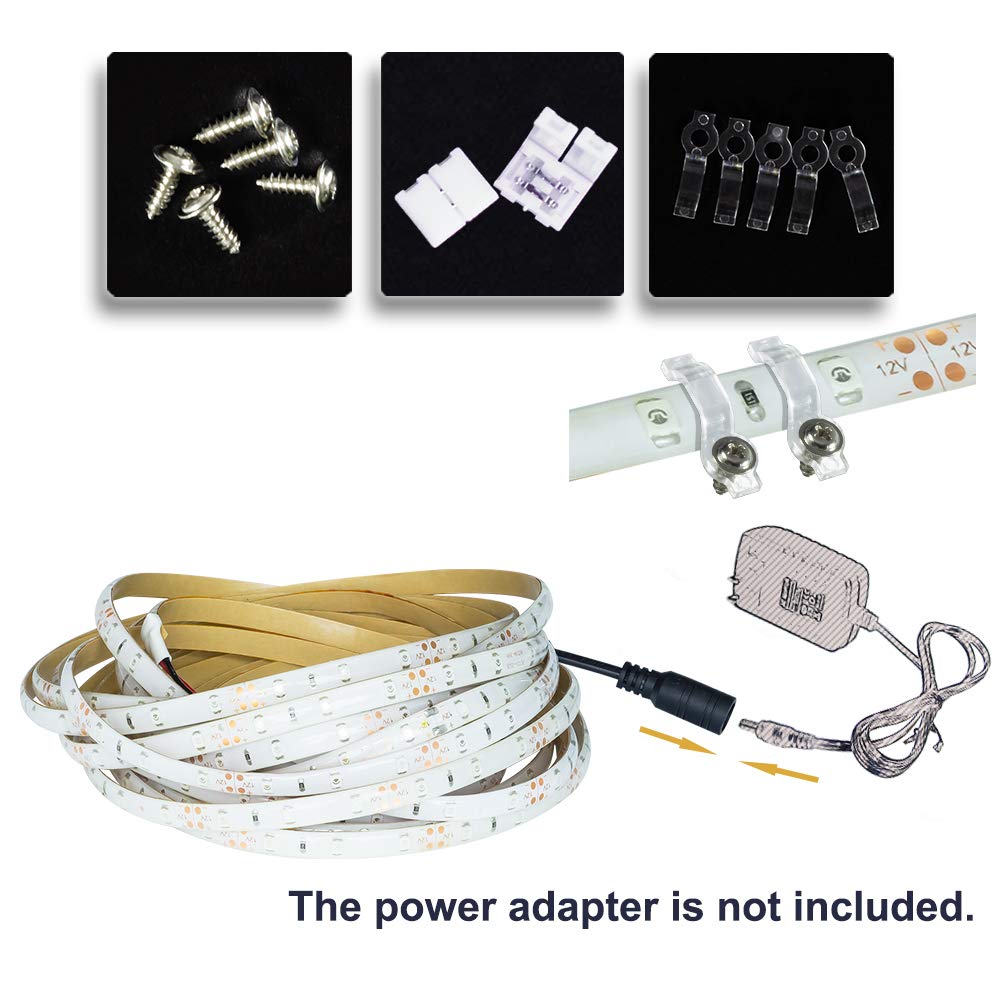 Ip65  12V Waterproof Flexible Led Strip Light(Power Cord Not Included)  16.4Ft/5M Cuttable Led Light Strips  300 Units 3528 Leds Lighting String  Led Tape(Blue) Power Adapter Not Included