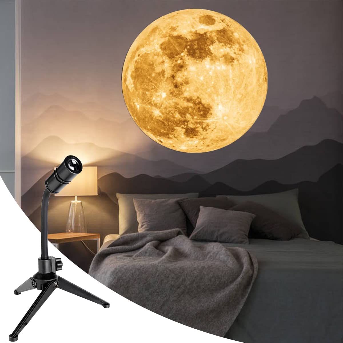 BODLYL Moon Projector Night Light, USB Powered 360 Degree Moon Lamp Romantic Atmosphere Night Light Projector for Bedroomr, Gift