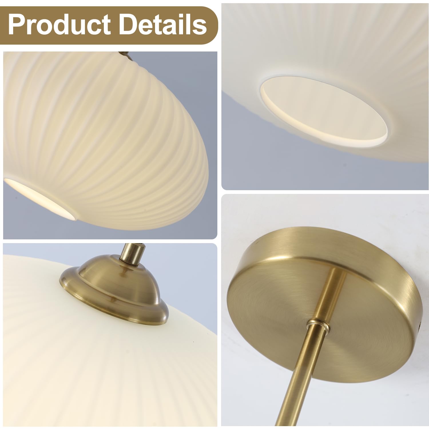 Flyrose Modern Gold Semi Flush Mount Ceiling Light Large Ribbed Glass Semi Flush Mount Ceiling Light White Ceiling Light Brass Ceiling Light Fixtures